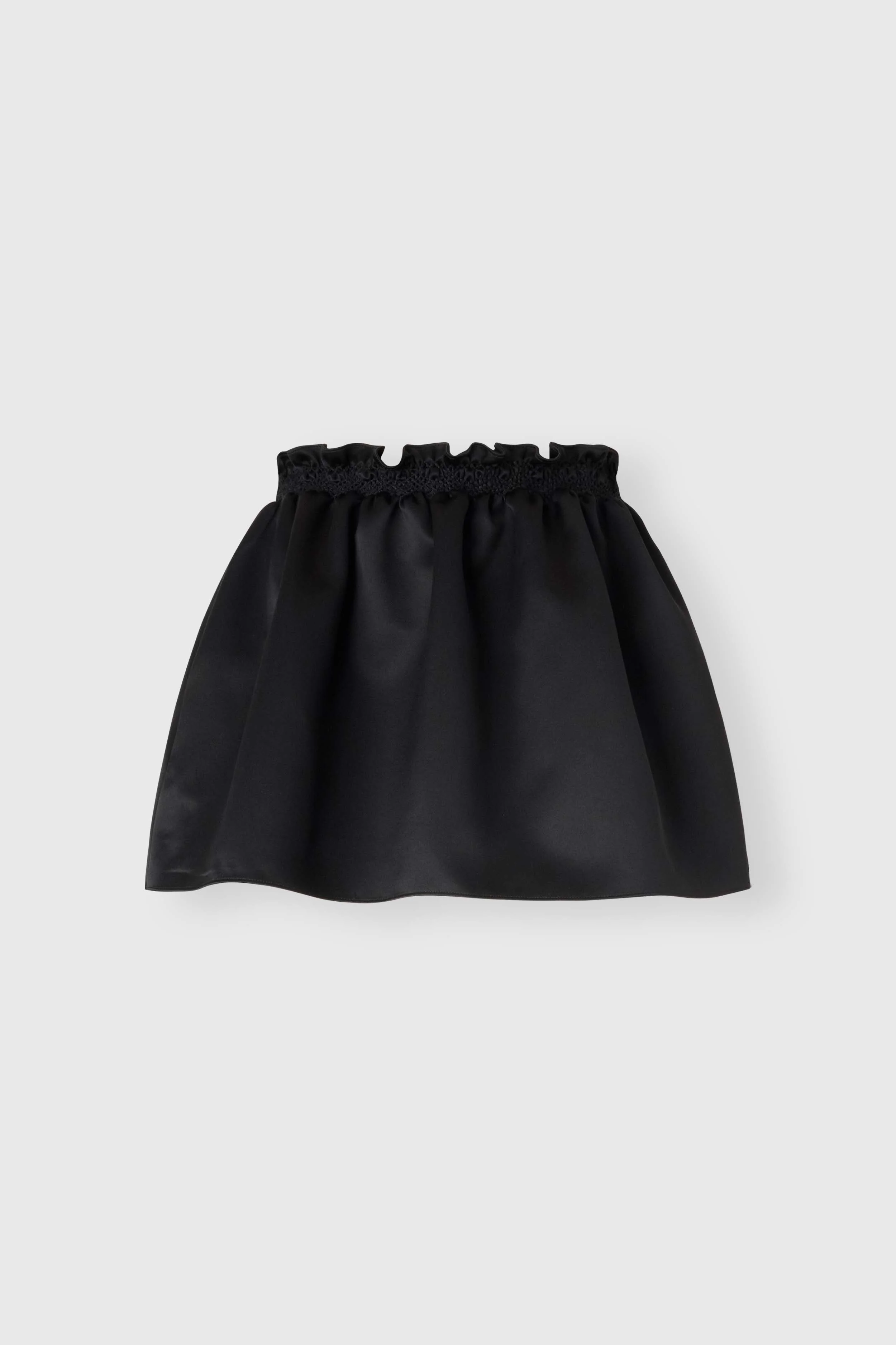 Balloon skirt in pure silk satin with floral embroidery