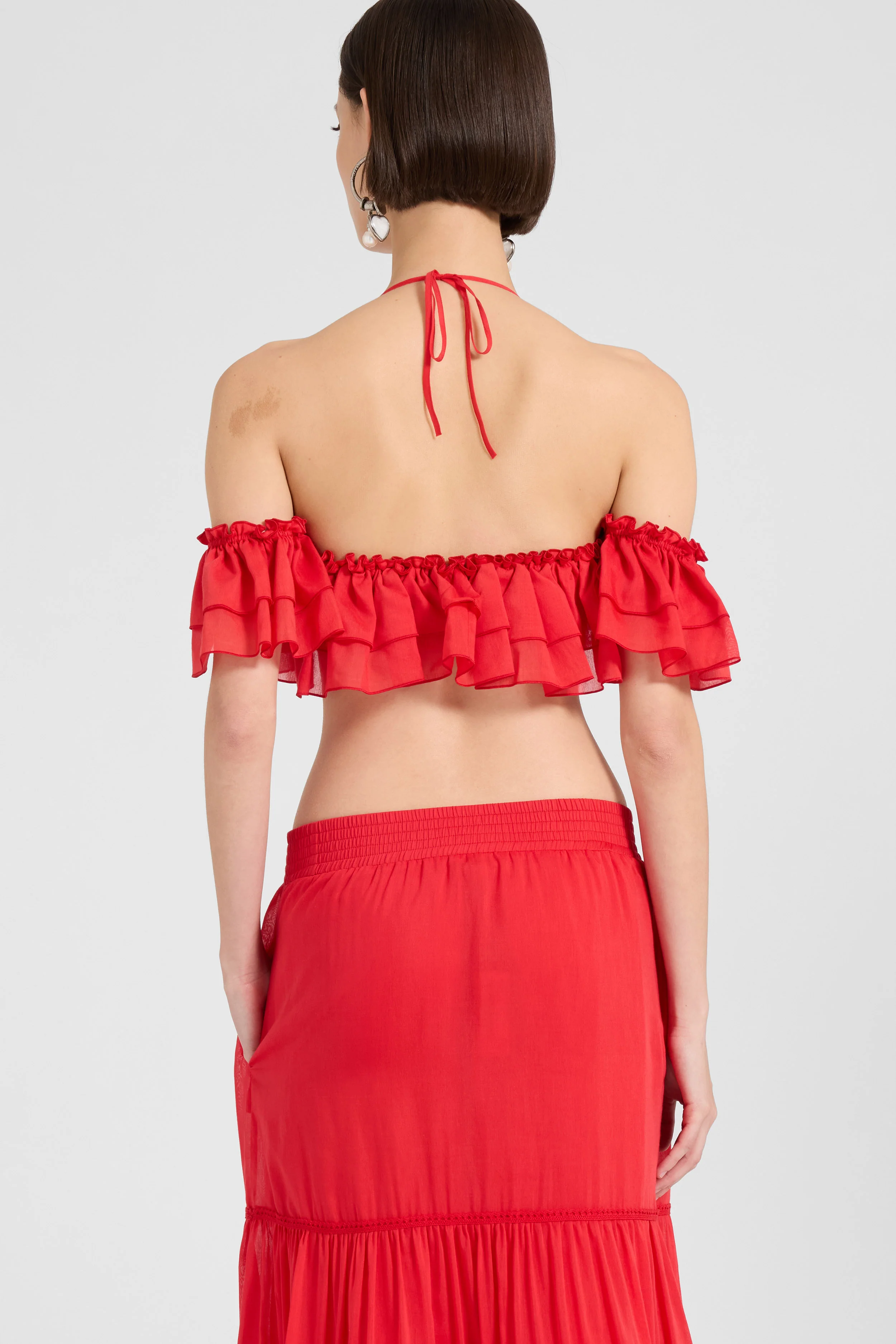 Bandeau top in silk and cotton with volant and rebrodé lace - Image 5