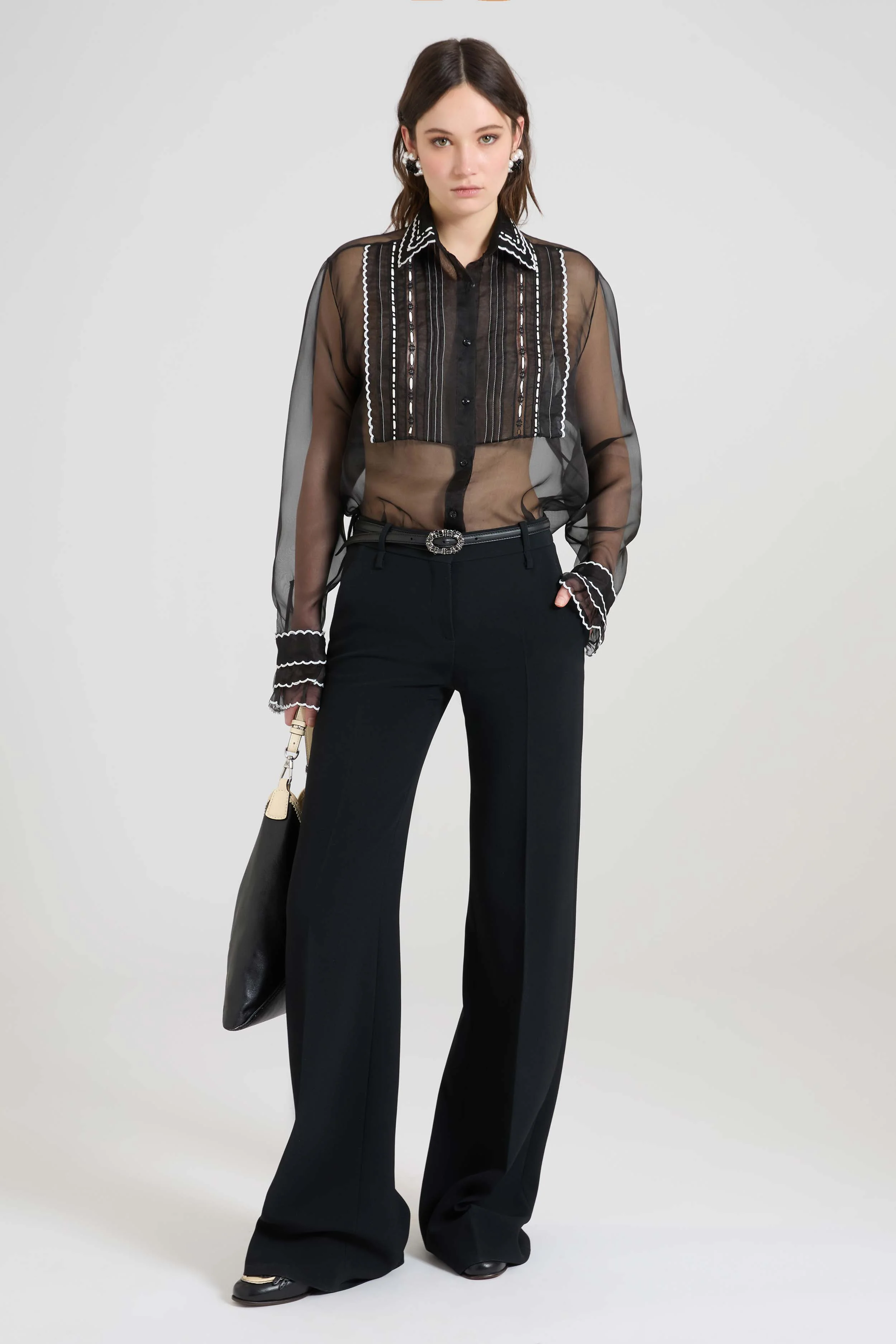 Black Interlock Bootcut Trousers - Image 2