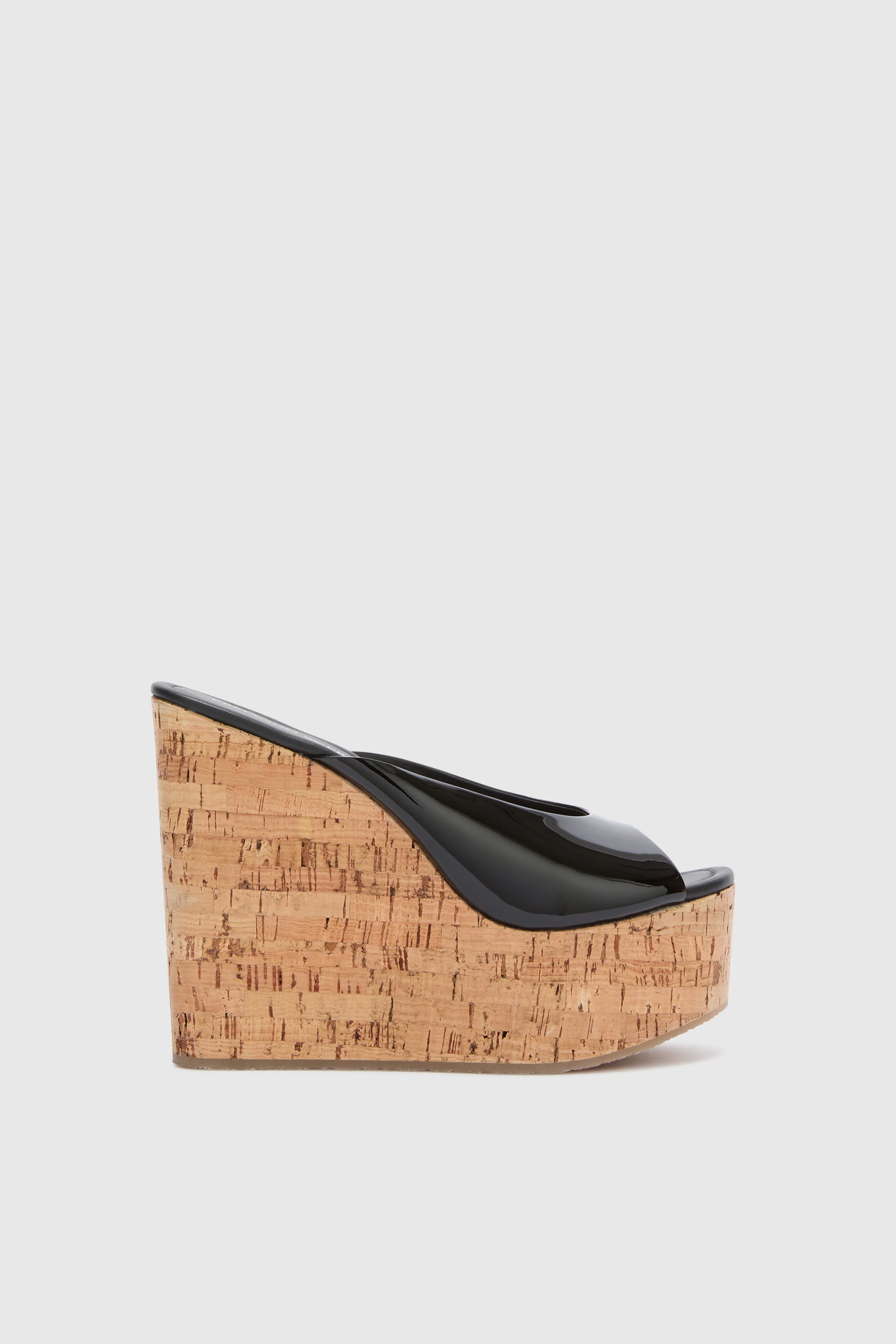 Black smooth nappa wedge open toe sandal