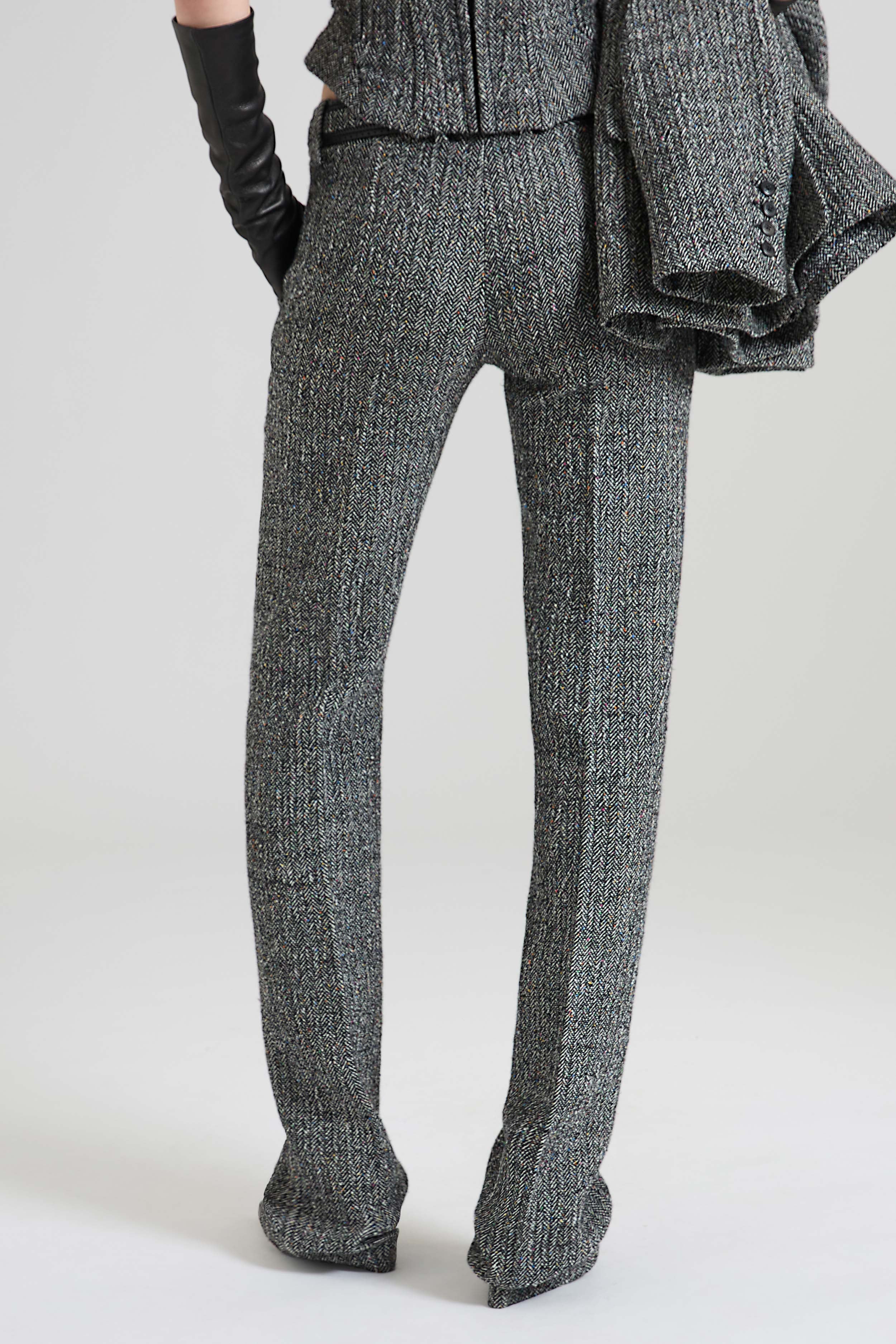 Bootcut Trousers in Wool Double with Yarn-Dyed Resca Pattern - Image 3
