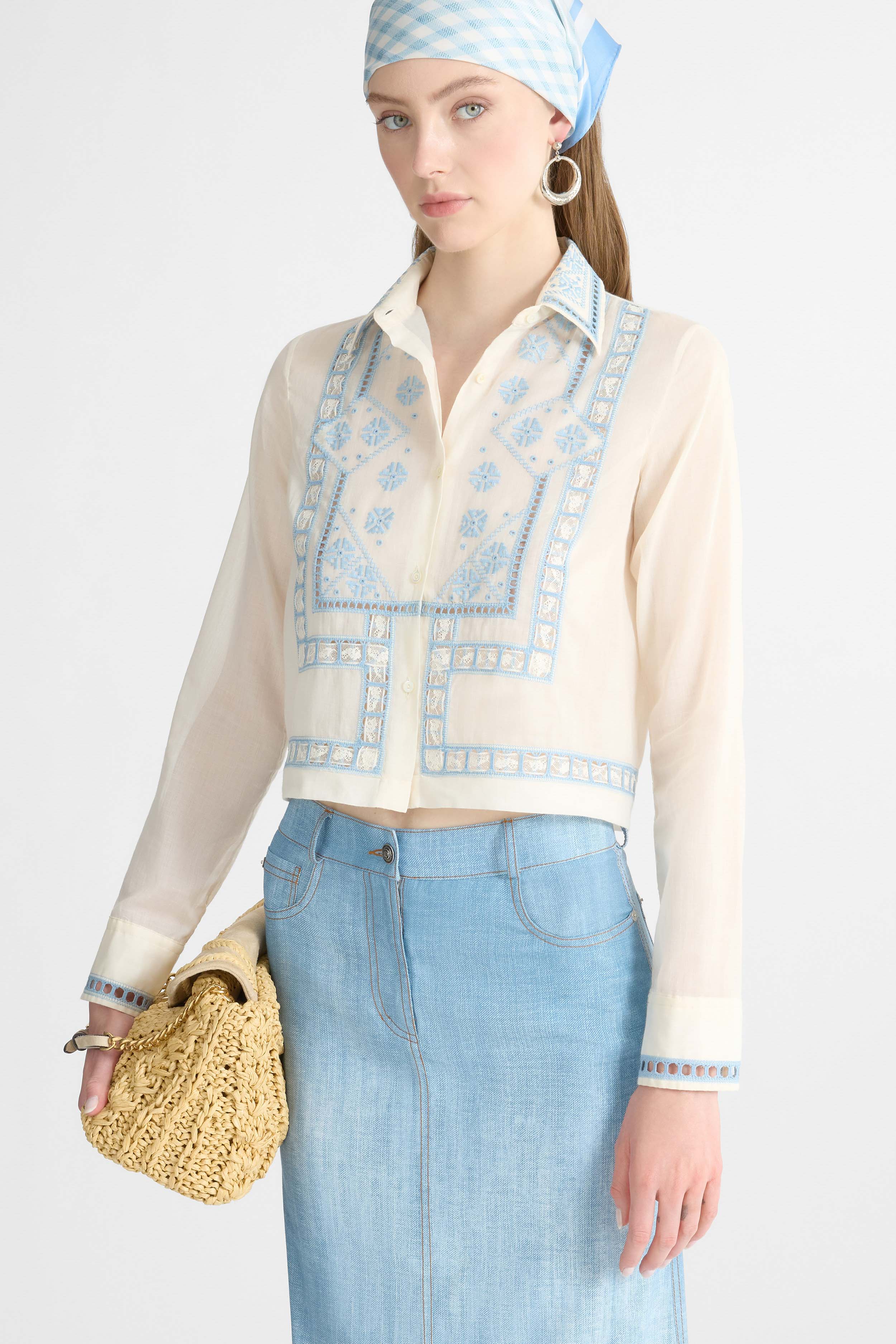 Boxy Cotton Muslin Shirt with Handcrafted Embroidery - Image 2