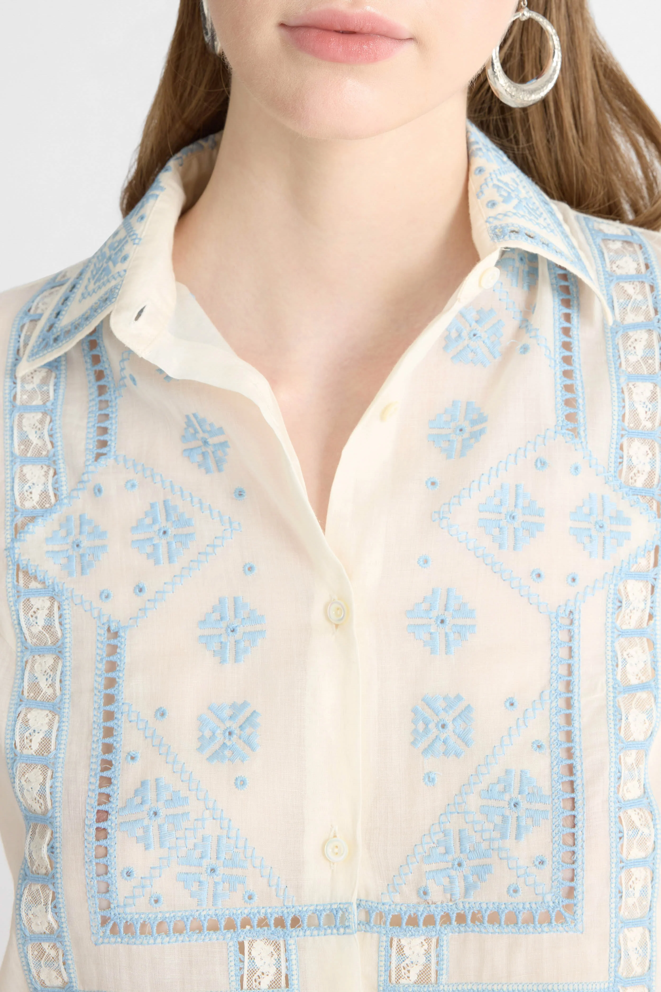 Boxy Cotton Muslin Shirt with Handcrafted Embroidery - Image 4
