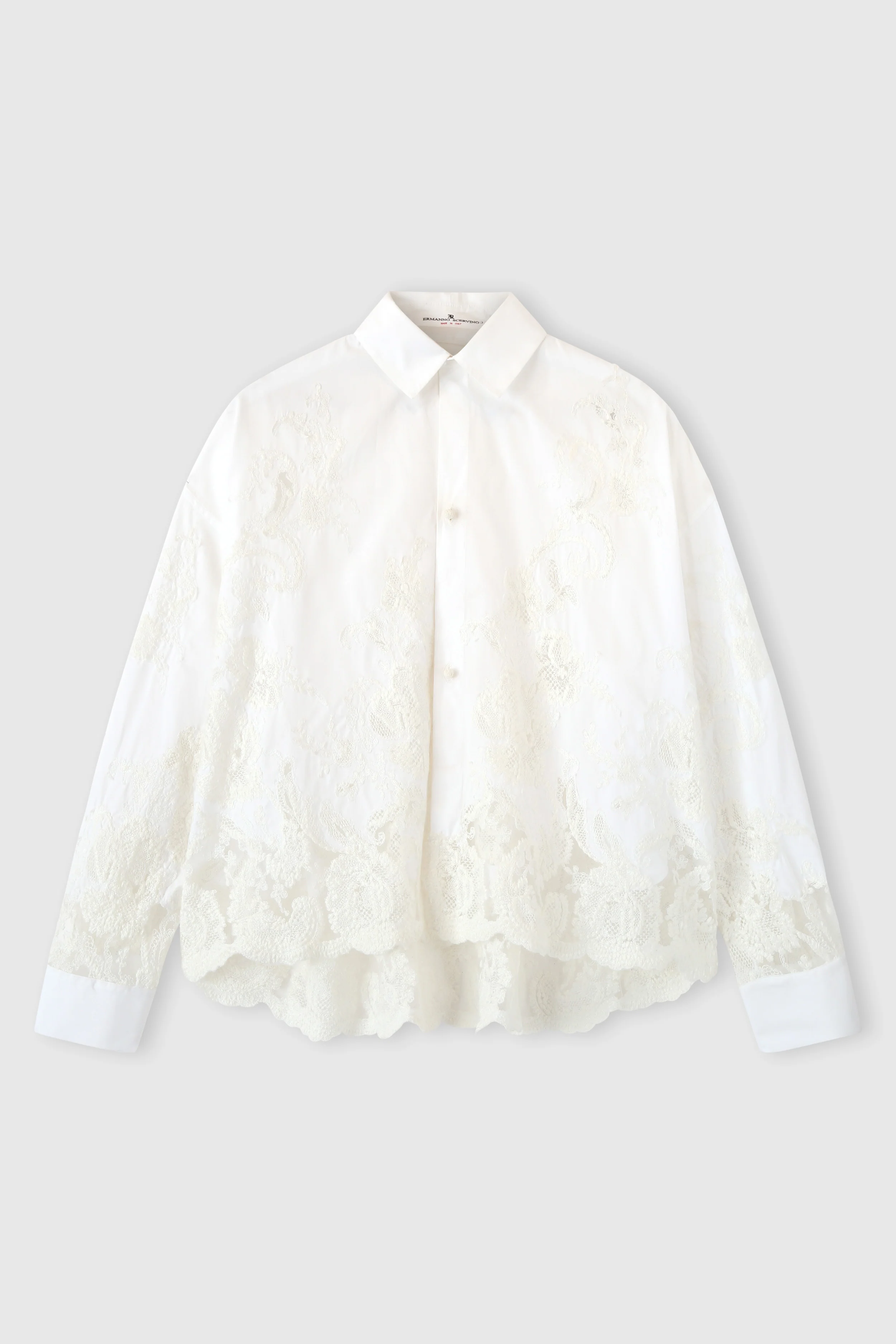 Boxy cotton poplin shirt with rebrodé lace