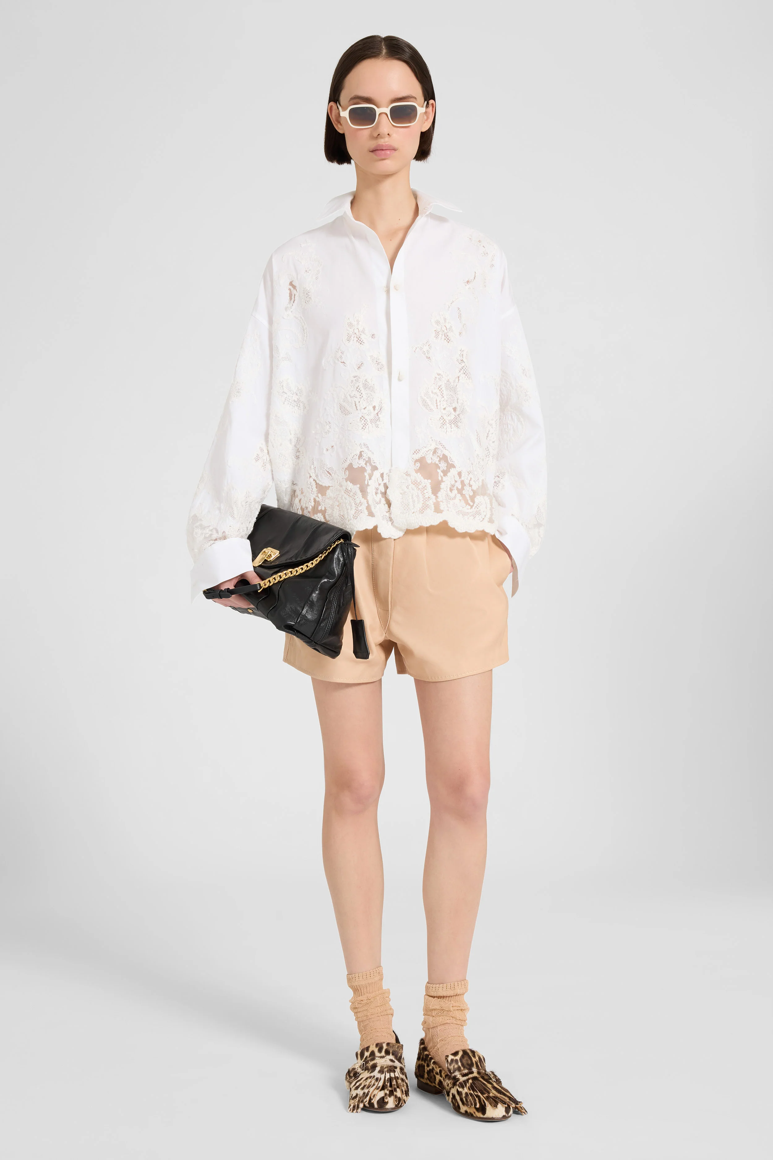 Boxy cotton poplin shirt with rebrodé lace - Image 4