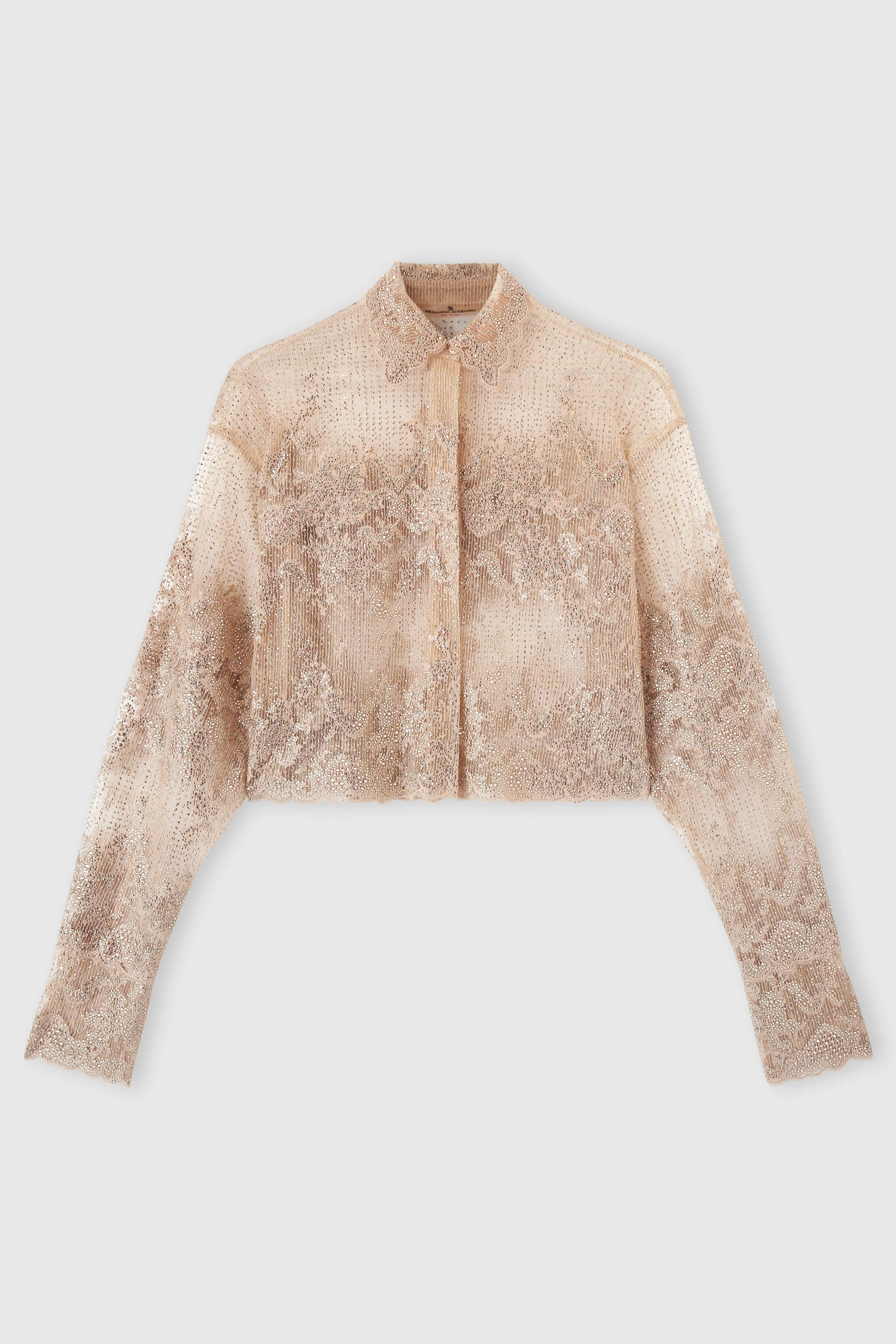 Boxy embroidered tulle shirt