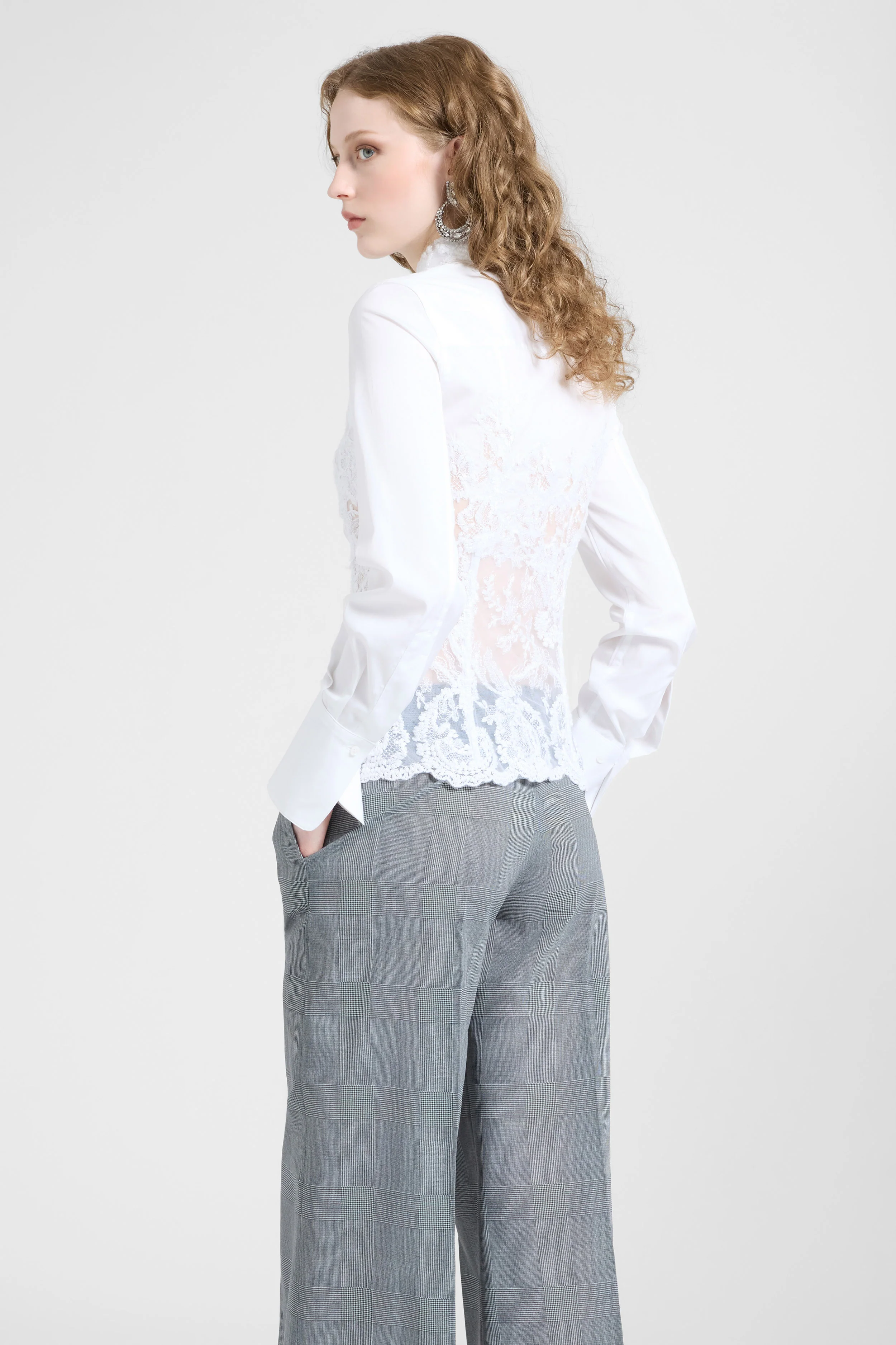 Bustier-effect shirt in cotton poplin and embroidered tulle - Image 4
