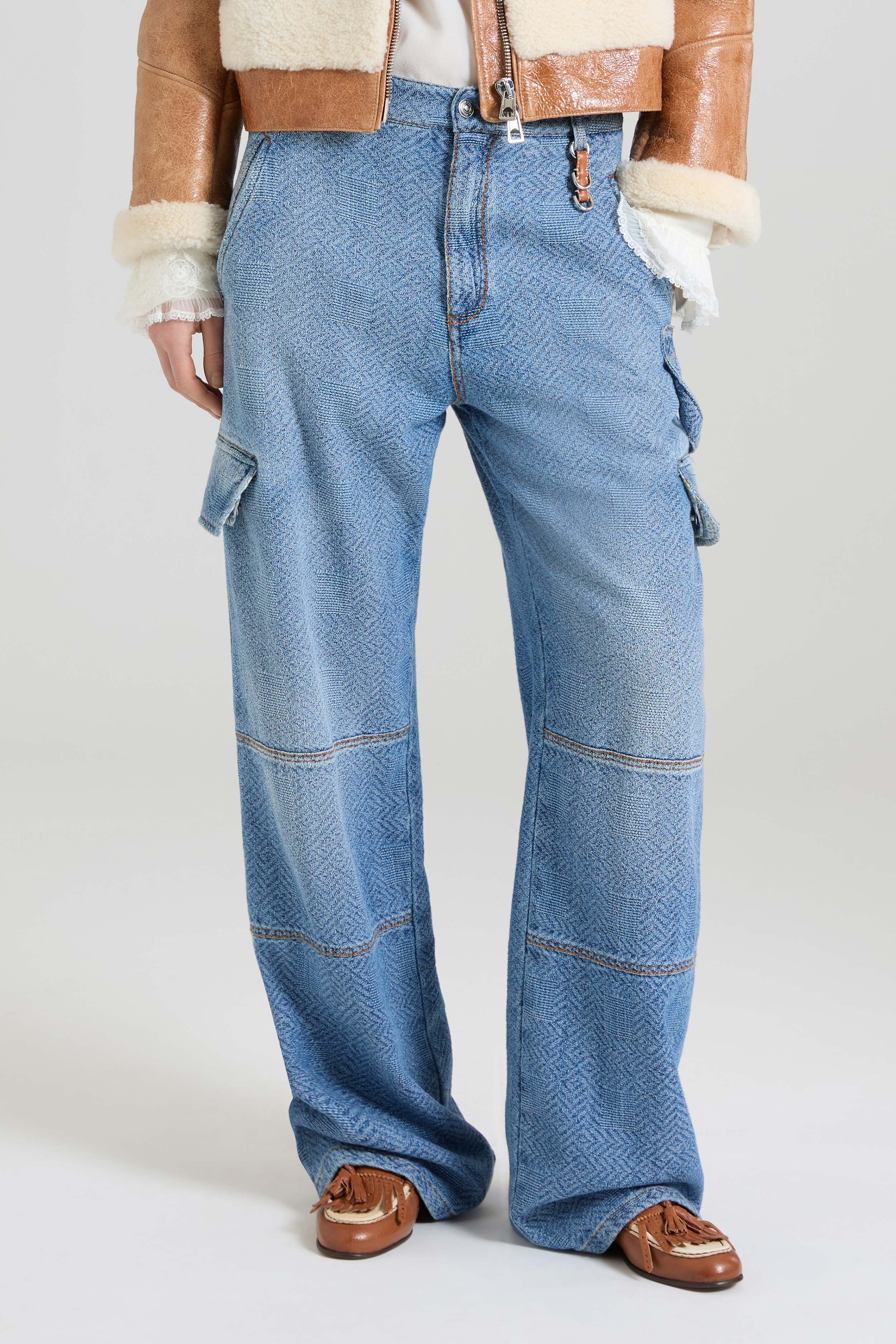 Cargo Jeans in Pure Cotton with Resca Pattern - Image 5