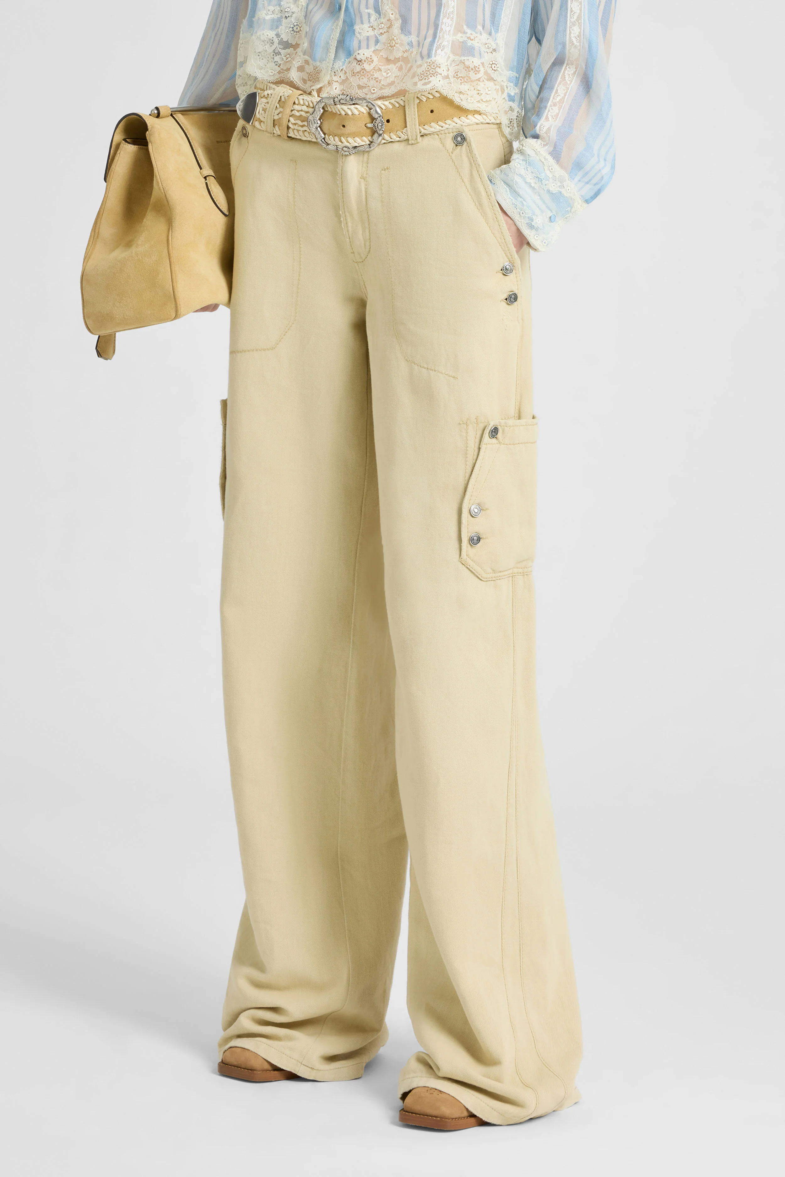 Cargo trousers in cotton-linen blend denim - Image 3