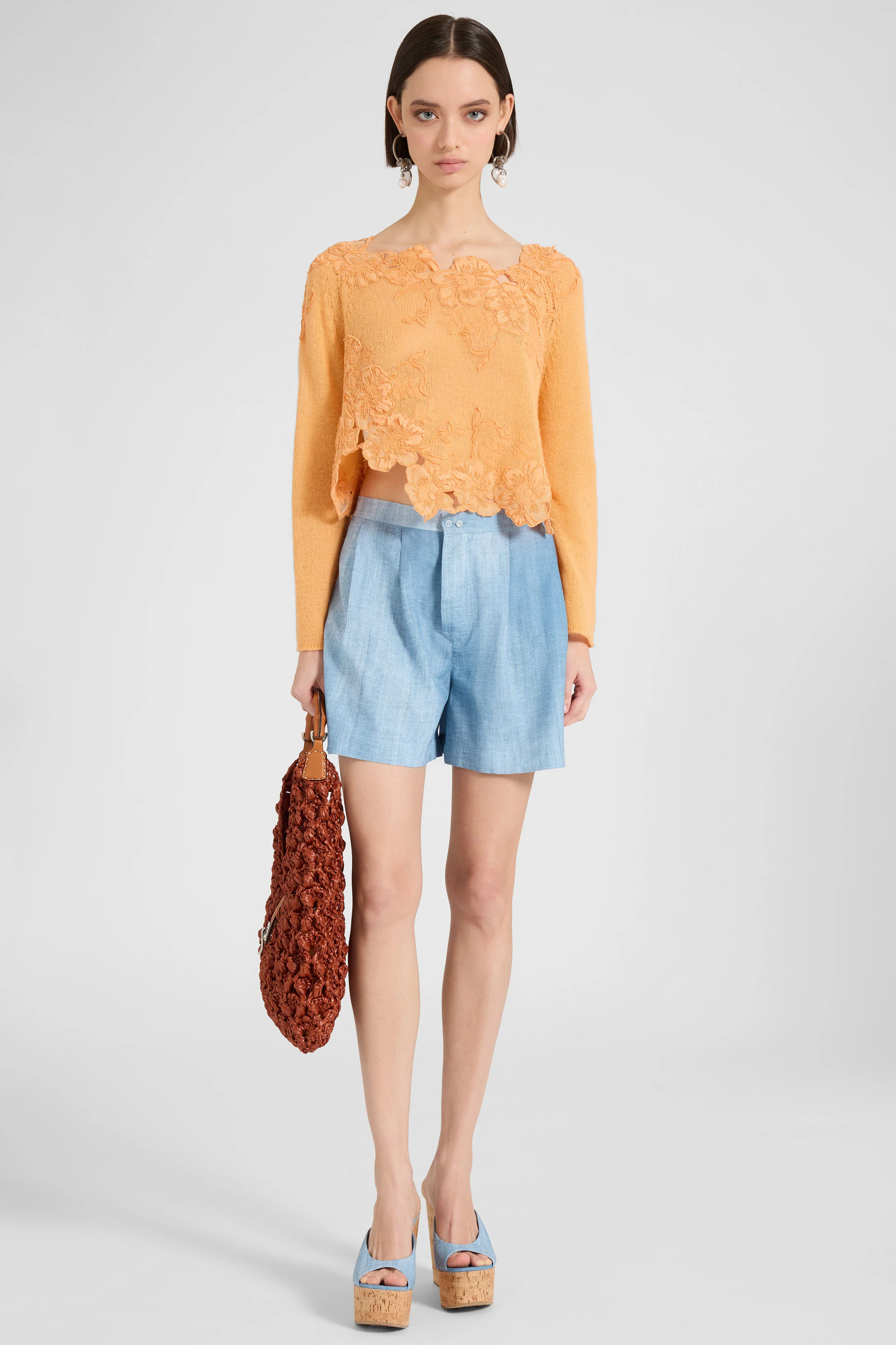 Cashmere sweater with hand-applied floral lace - Image 3