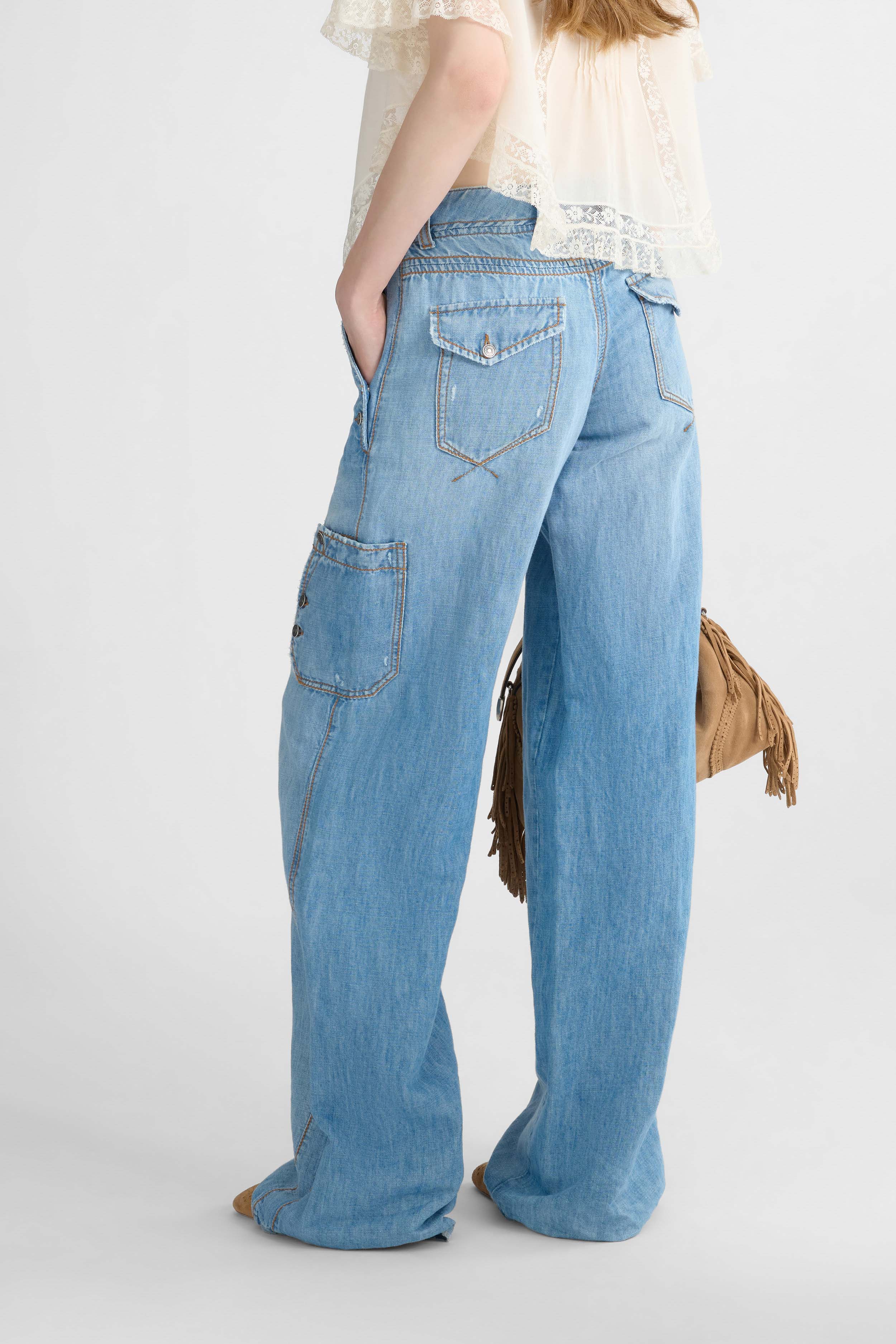 Chambray Denim Cargo Pants - Image 4