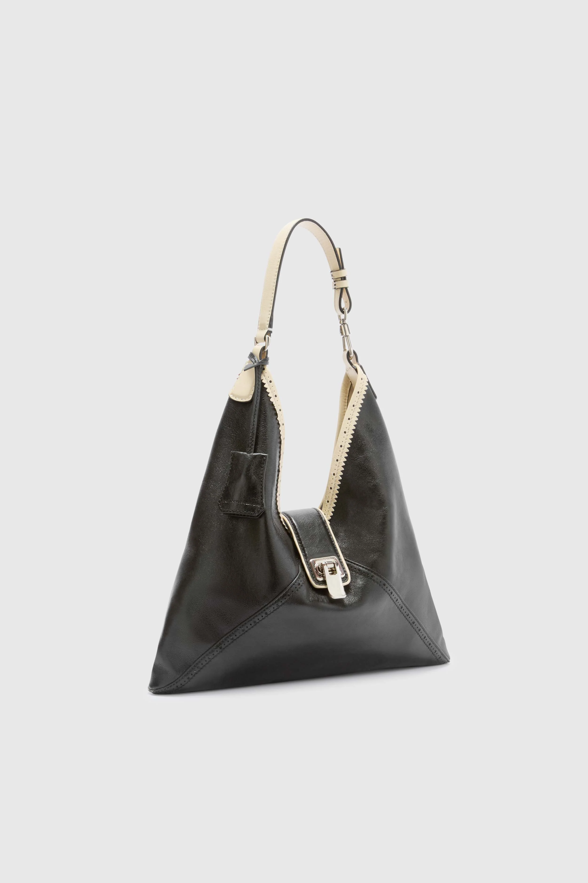 Clio – Medium Hobo Bag in Bicolour Vintage Sheepskin Leather (Black) - Image 3