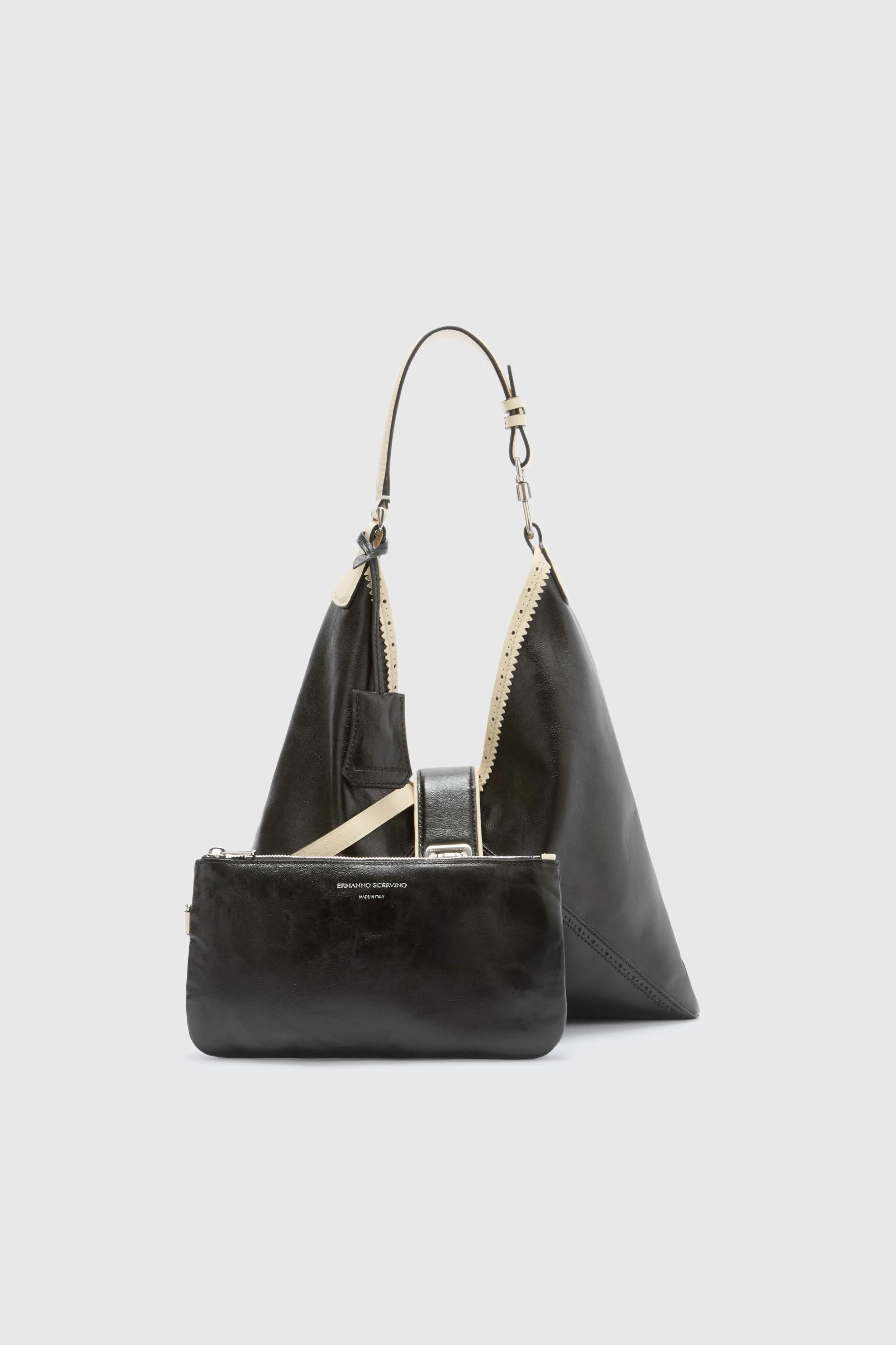 Clio – Medium Hobo Bag in Bicolour Vintage Sheepskin Leather (Black) - Image 4