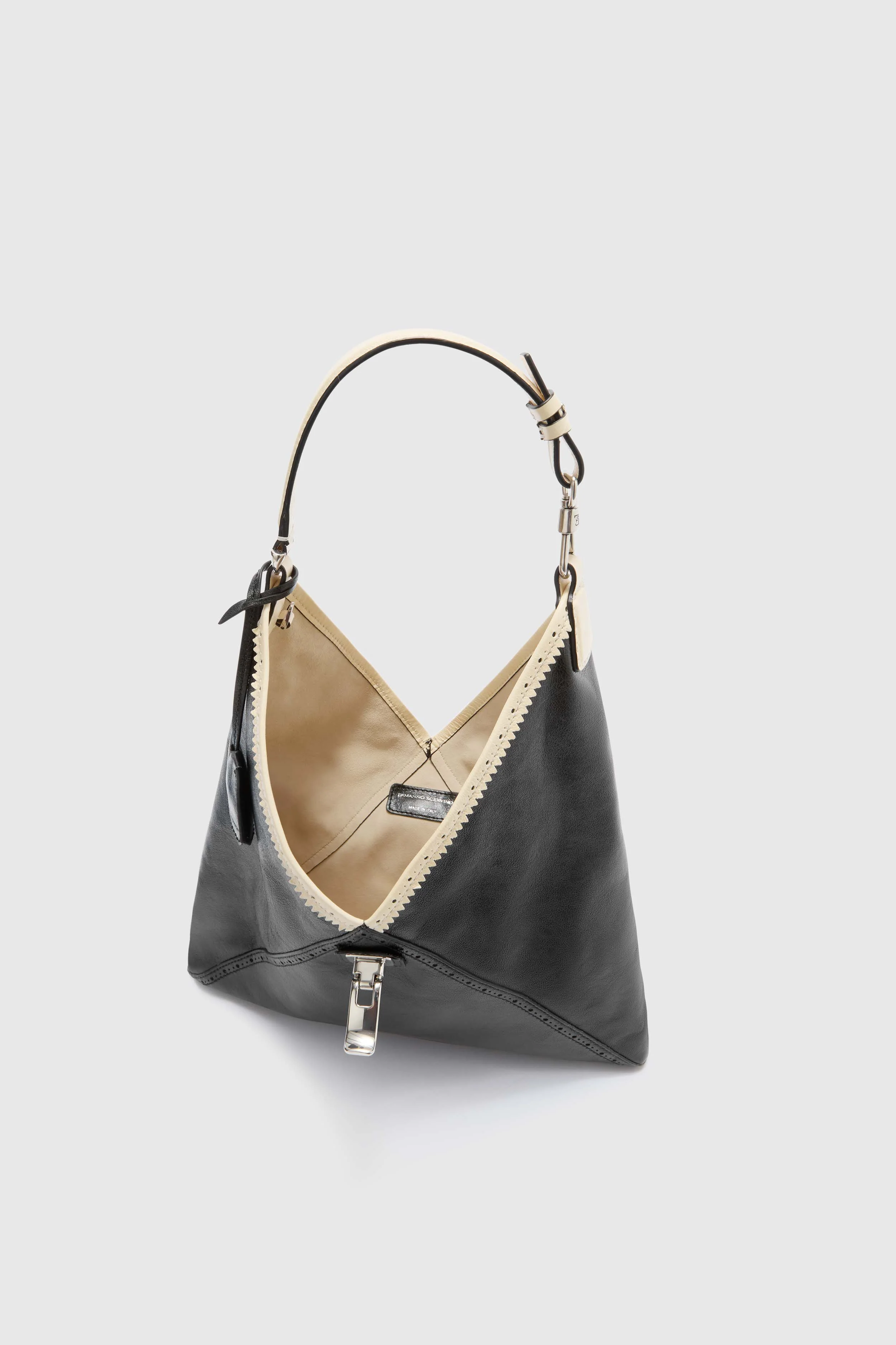 Clio – Medium Hobo Bag in Bicolour Vintage Sheepskin Leather (Black) - Image 5