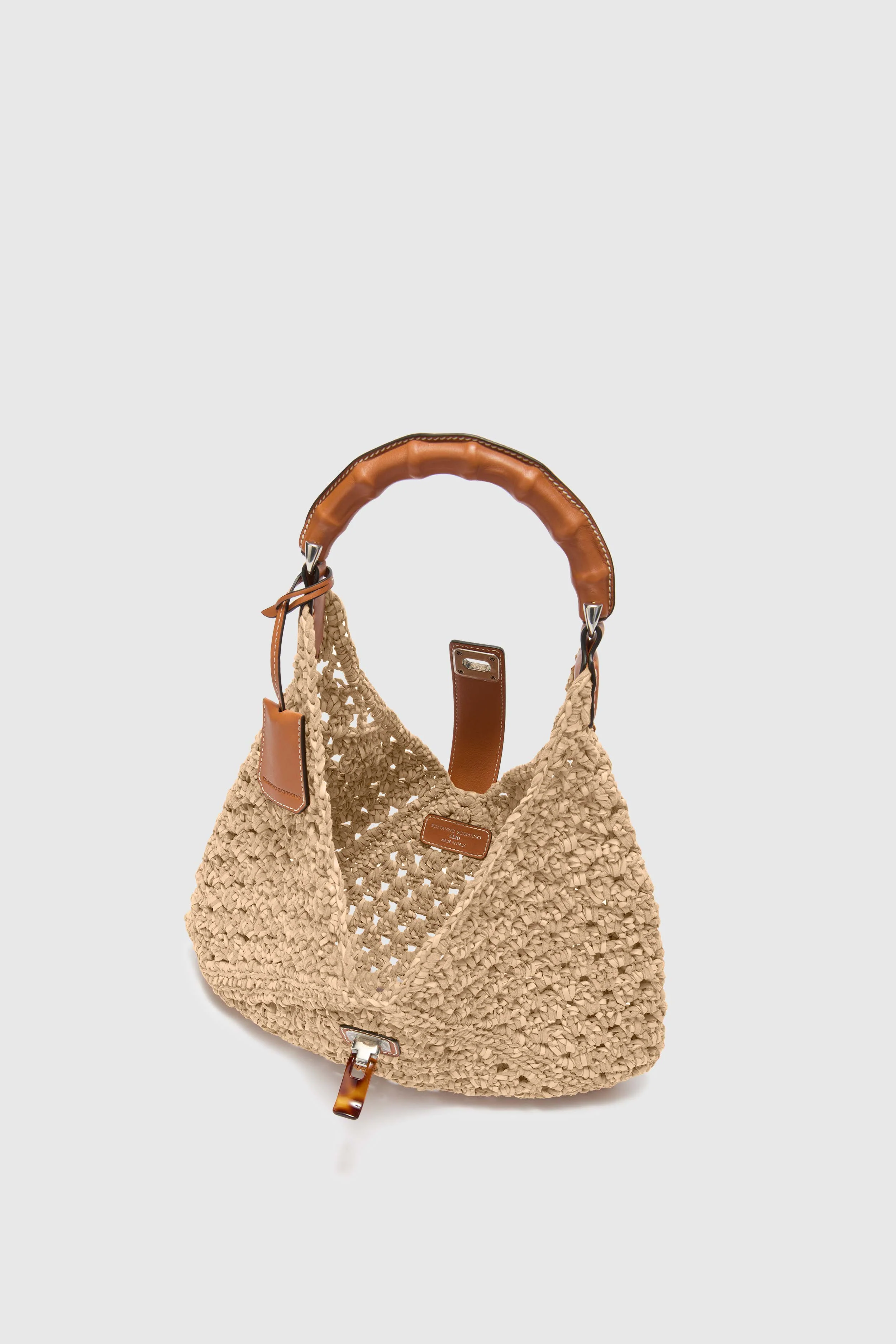 Clio bag in suede braid color almond with bamboo handle - Image 4