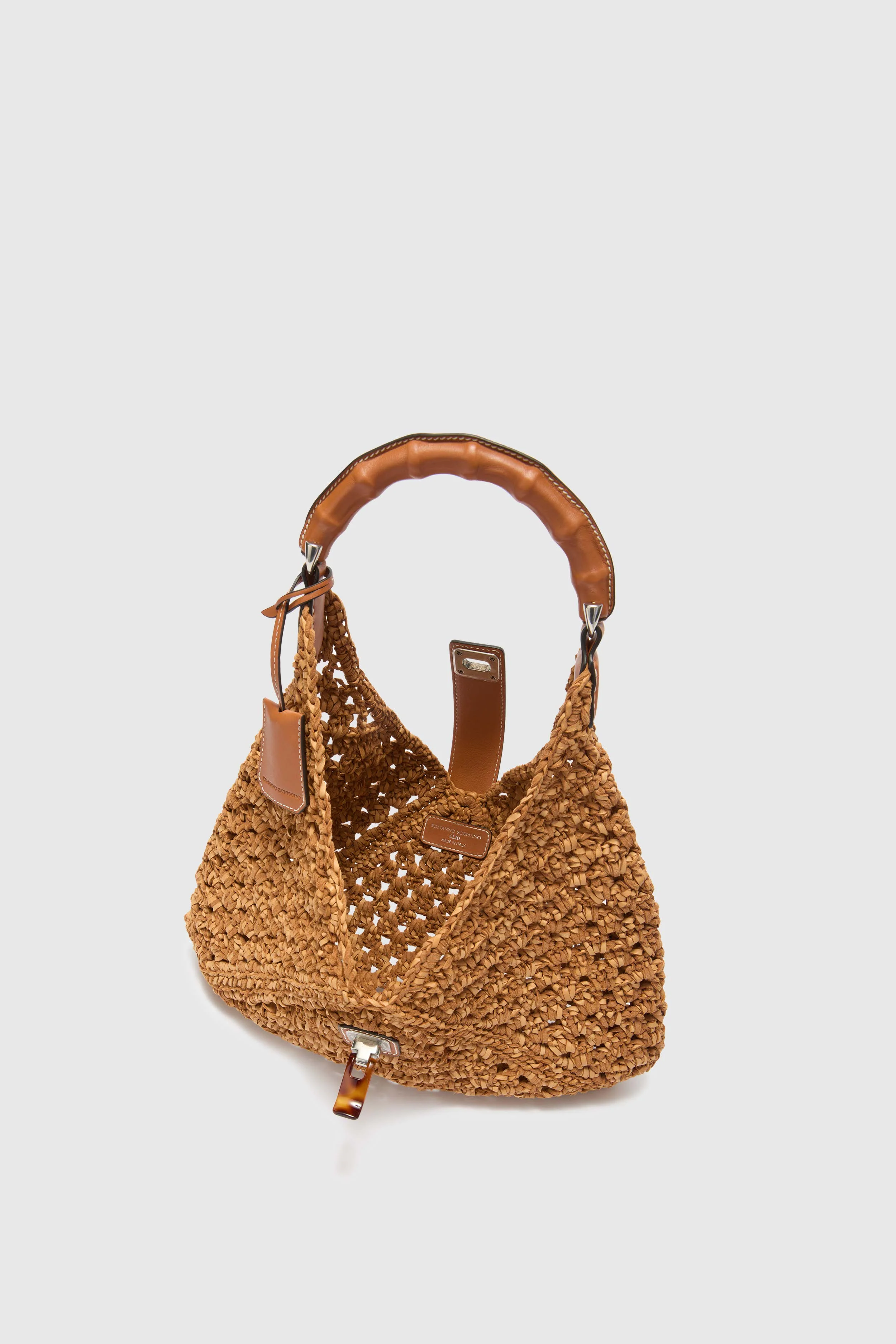 Clio bag in suede braid color chestnut with bamboo handle - Image 4