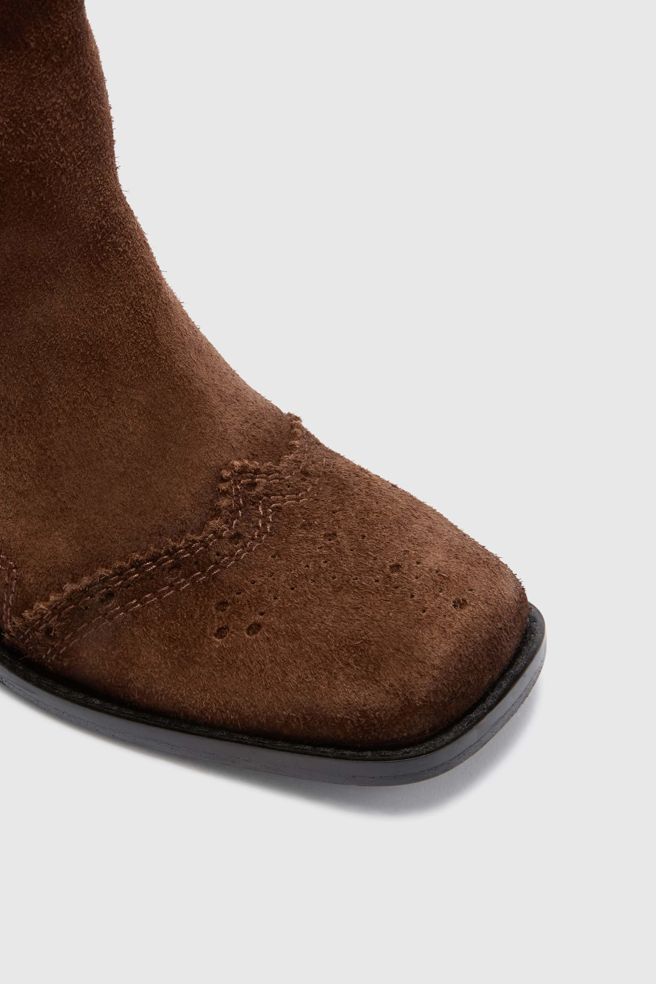 Cognac brown shaded suede tall boots with brogue detailing - Image 4