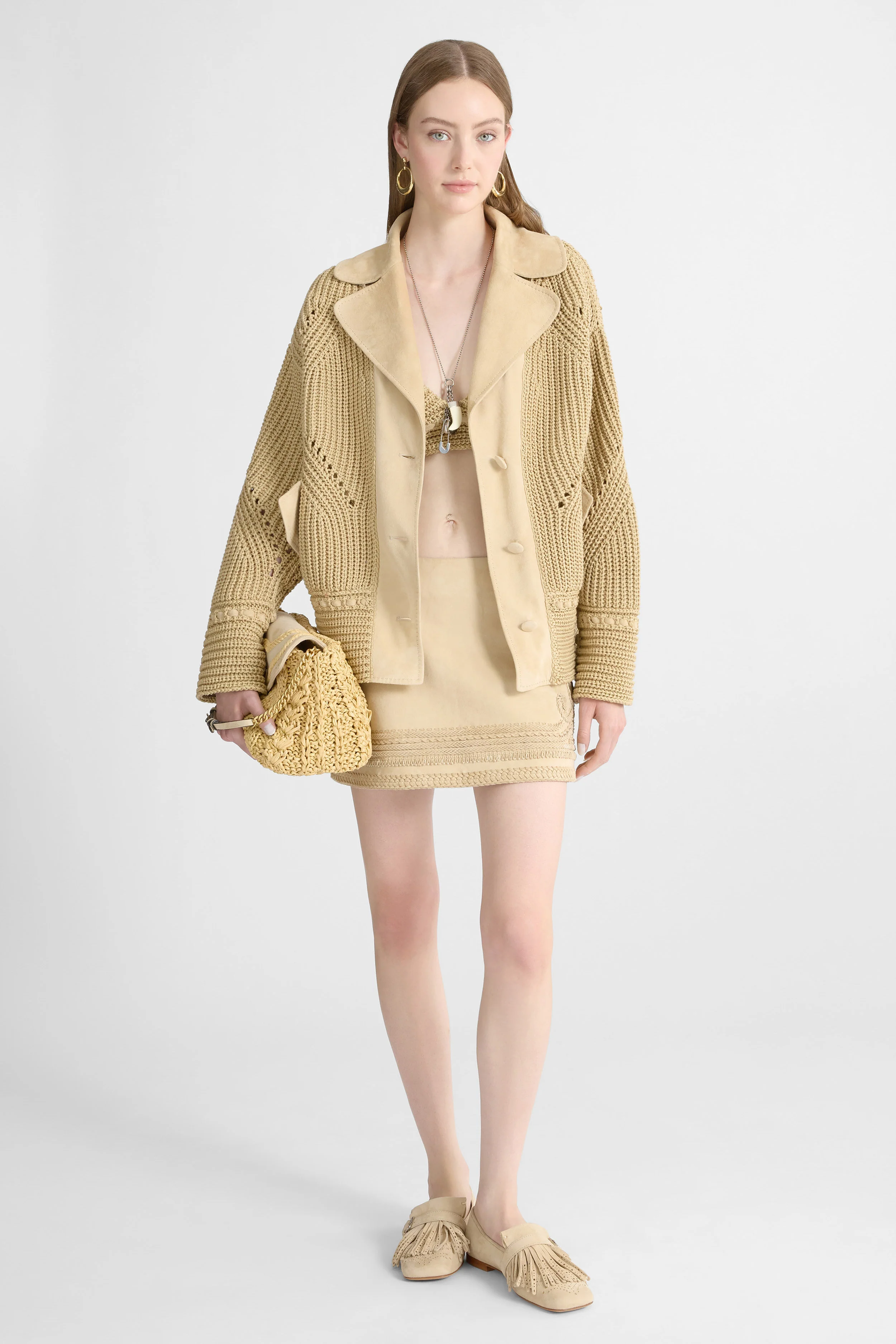 Cotton cardigan with suede leather details - Image 3