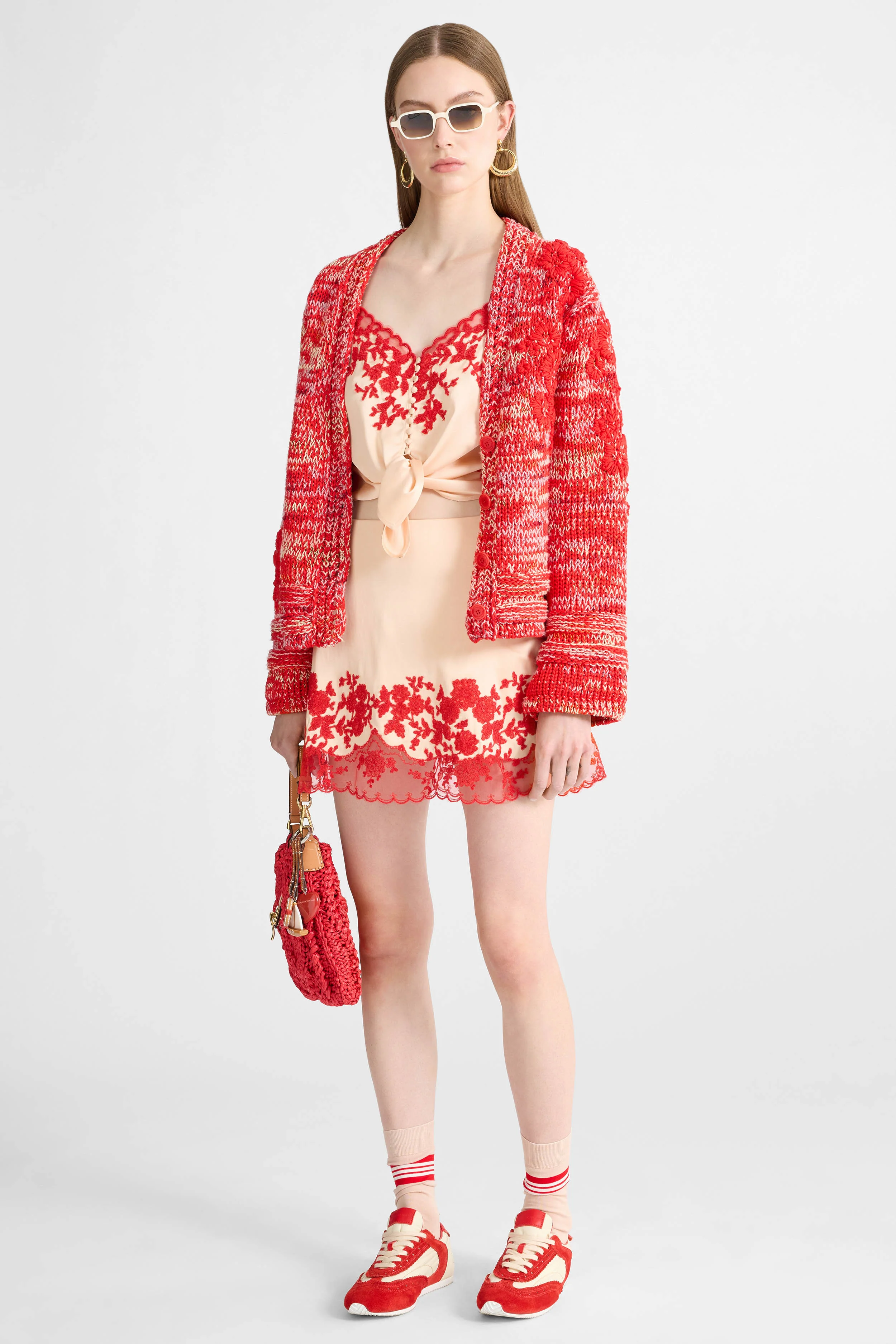 Cotton Mouliné Cardigan with Hand-Embroidered Floral Motif - Image 3