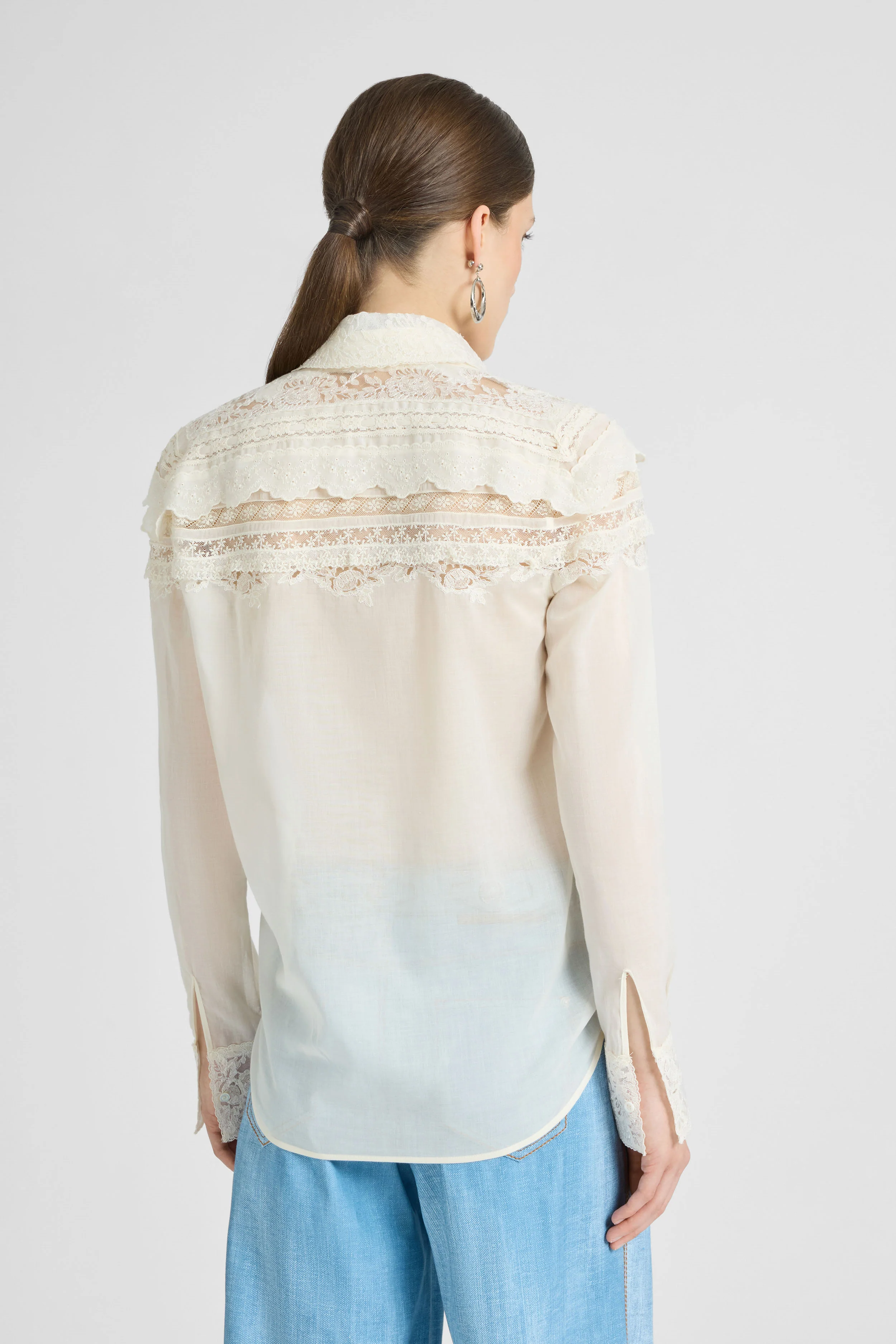Cotton Muslin Shirt with Valencienne, San Gallo, and Rebrodé Lace - Image 5