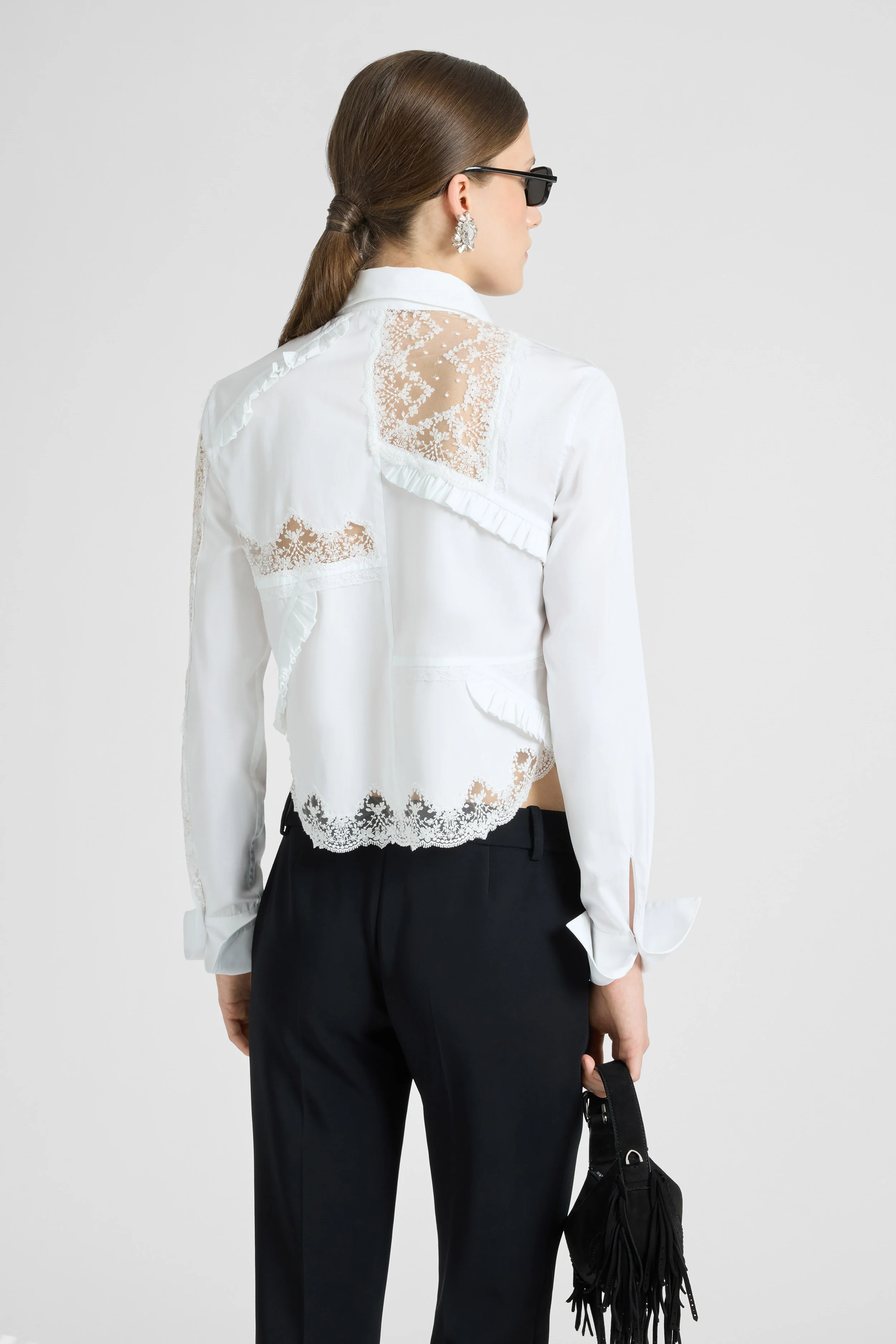 Cotton Poplin Shirt with Patchwork Details and Valencienne Lace - Image 5