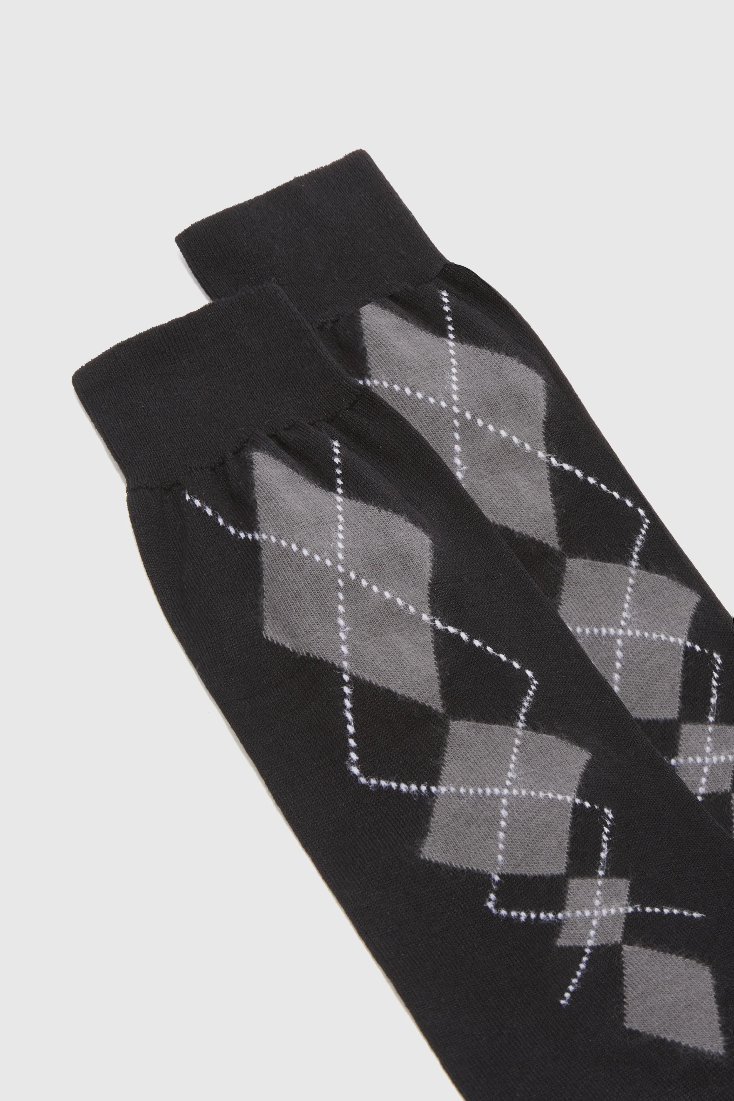 Cotton socks with black/grey argyle pattern - Image 2