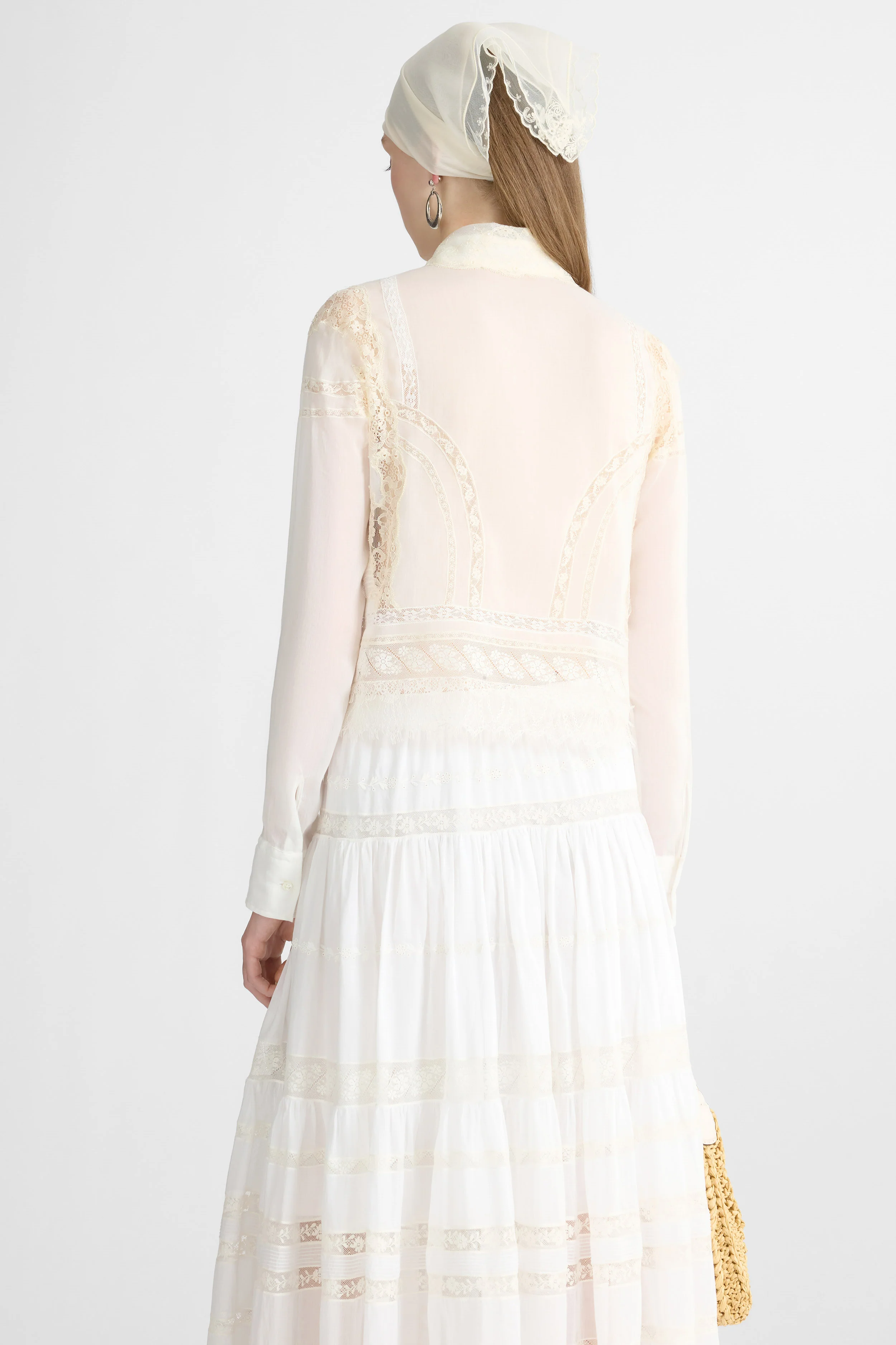 Cropped Cotton and Silk Muslin Shirt with Rebrodé and Valencienne Lace - Image 5