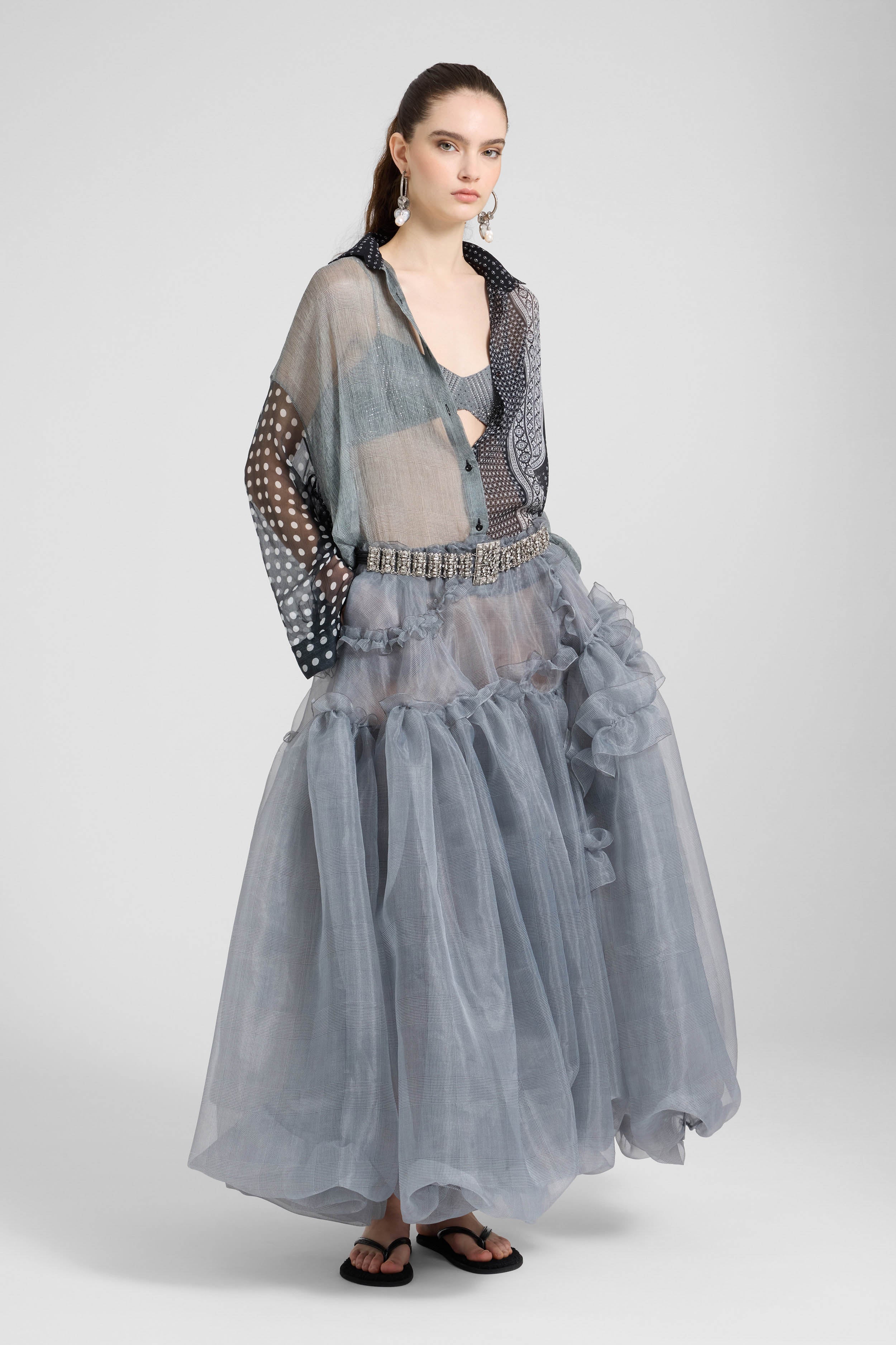 Deconstructed Prince of Wales print bra with hand-applied crystals - Image 2