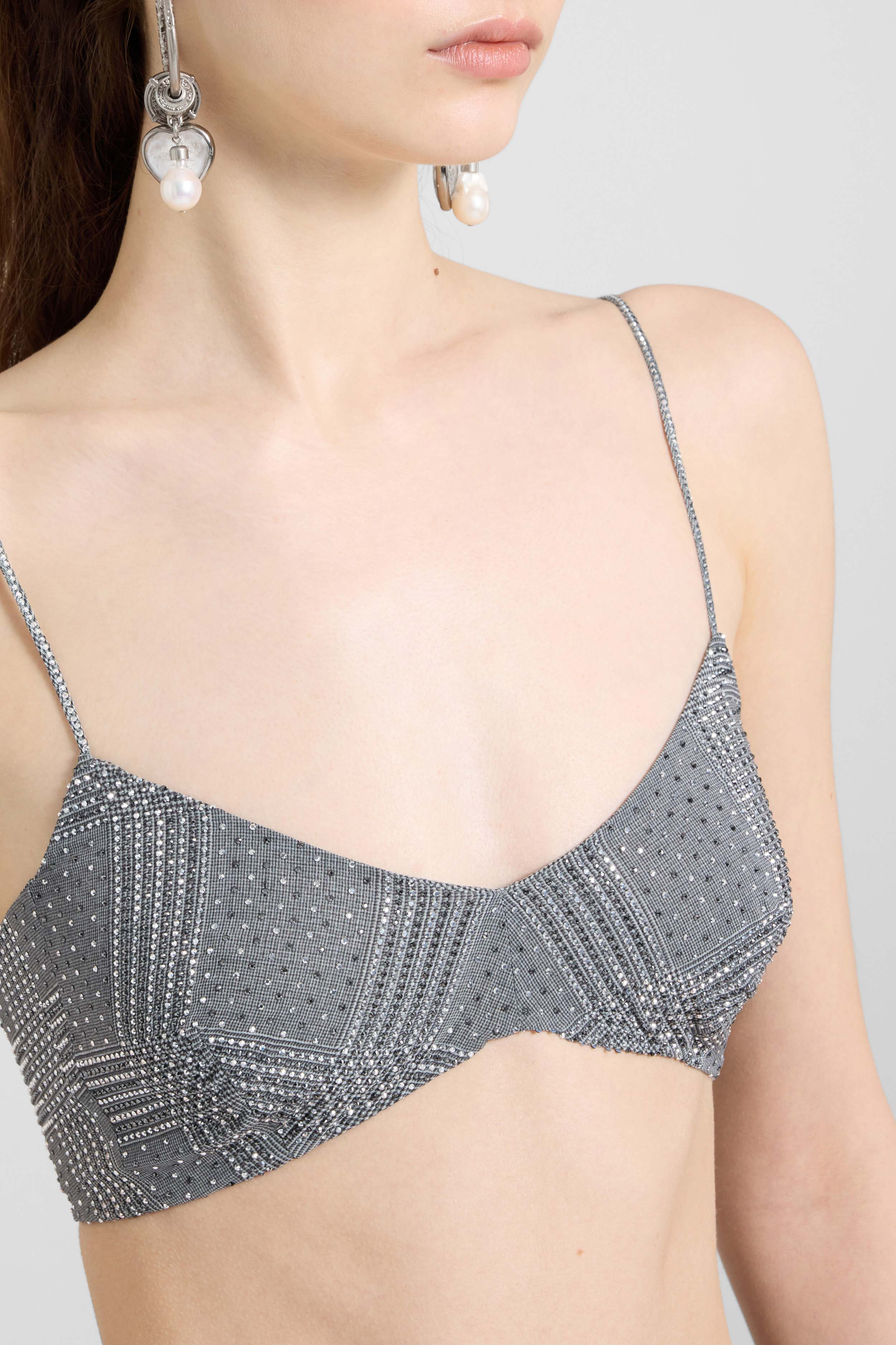 Deconstructed Prince of Wales print bra with hand-applied crystals - Image 5