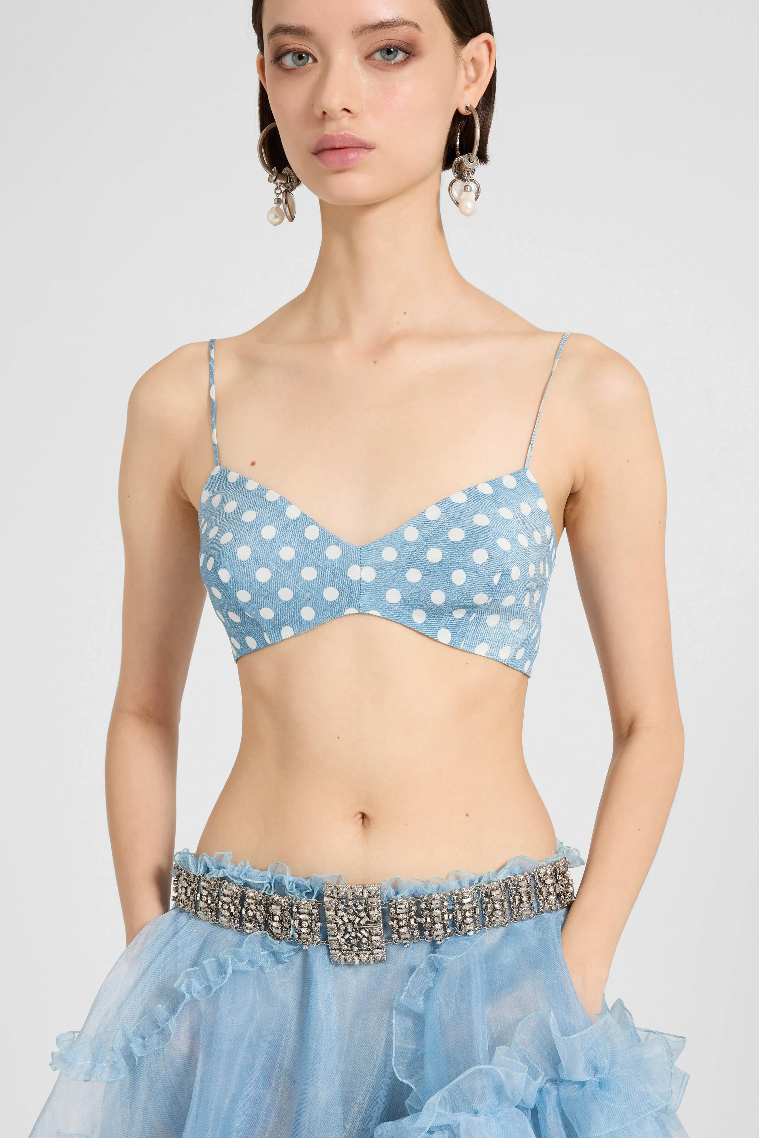 Deconstructed silk bra with white polka dots - Image 2