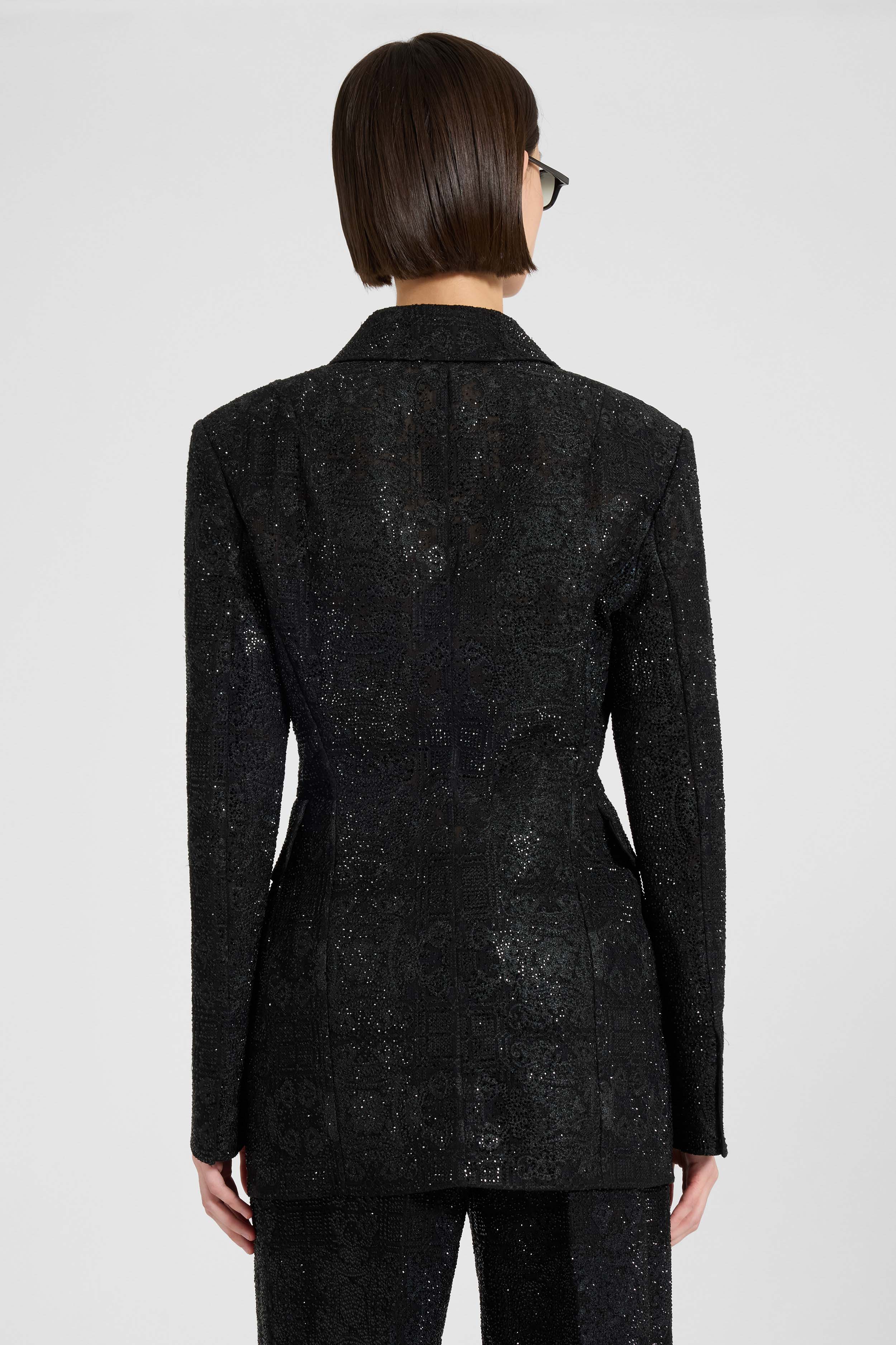 Double-breasted jacket in lace bonded with chiffon with hand-applied crystals - Image 5
