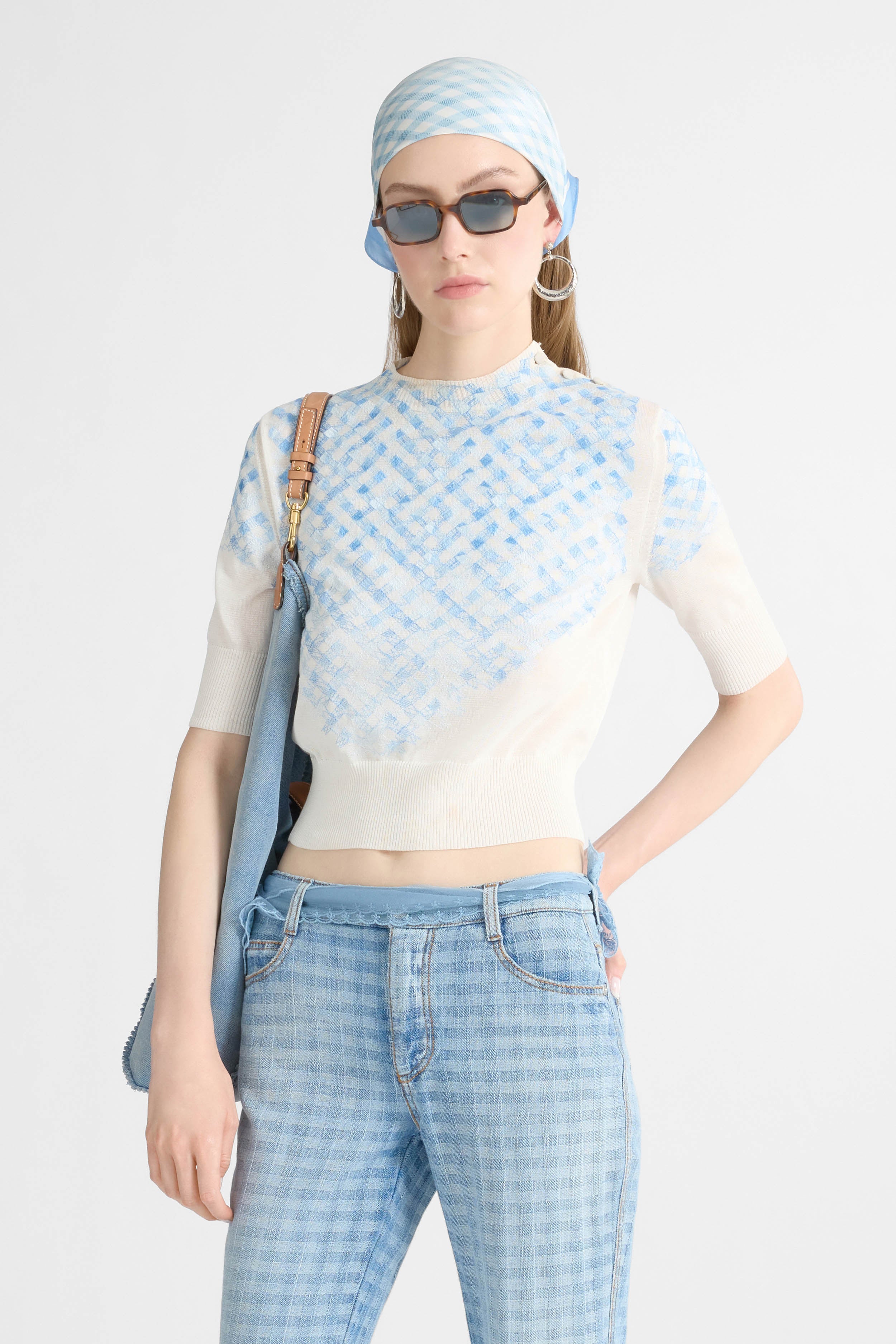 Filo di Scozia Cotton T-Shirt with Faded Micro Vichy Embroidery - Image 3