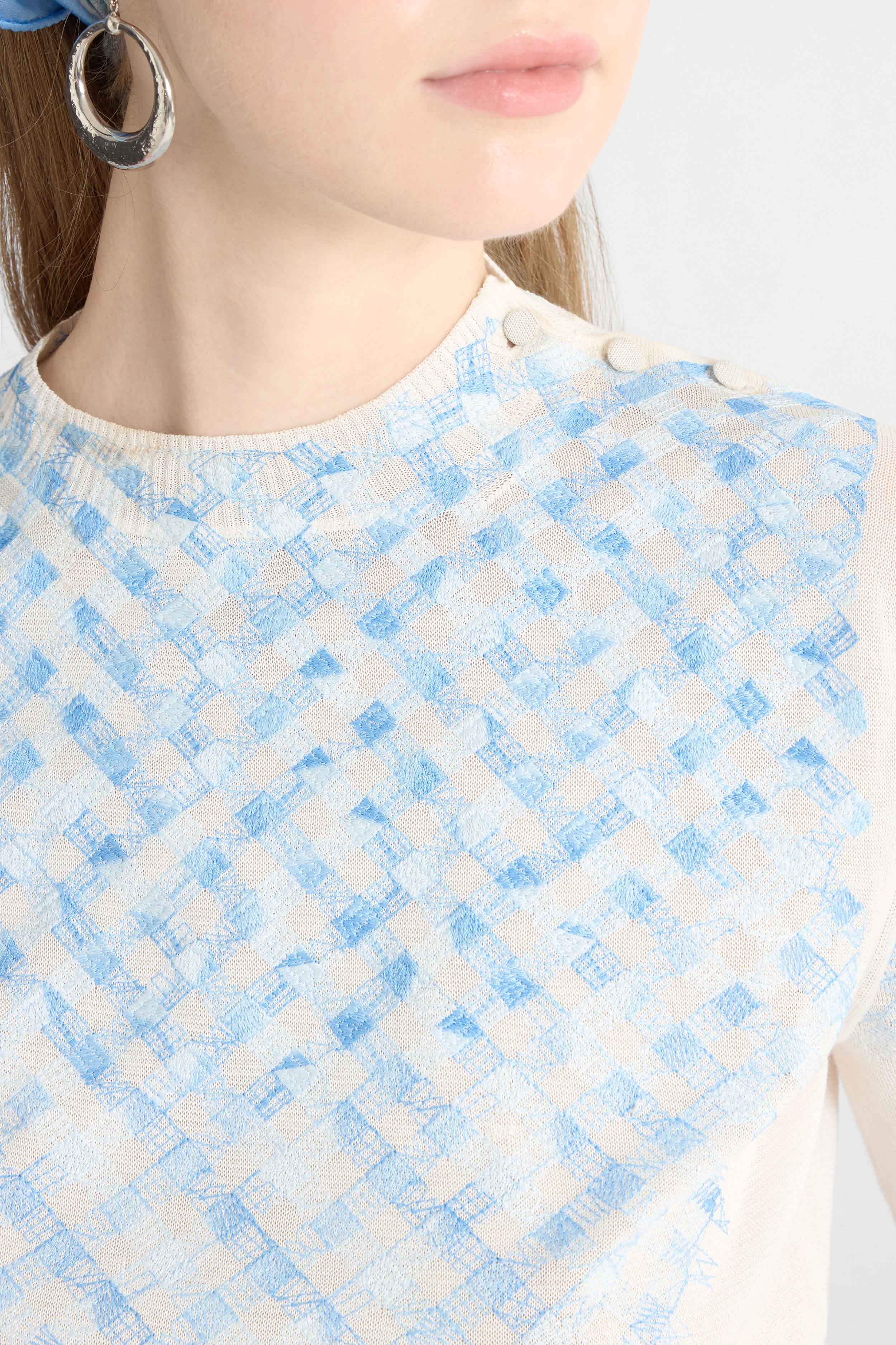 Filo di Scozia Cotton T-Shirt with Faded Micro Vichy Embroidery - Image 4