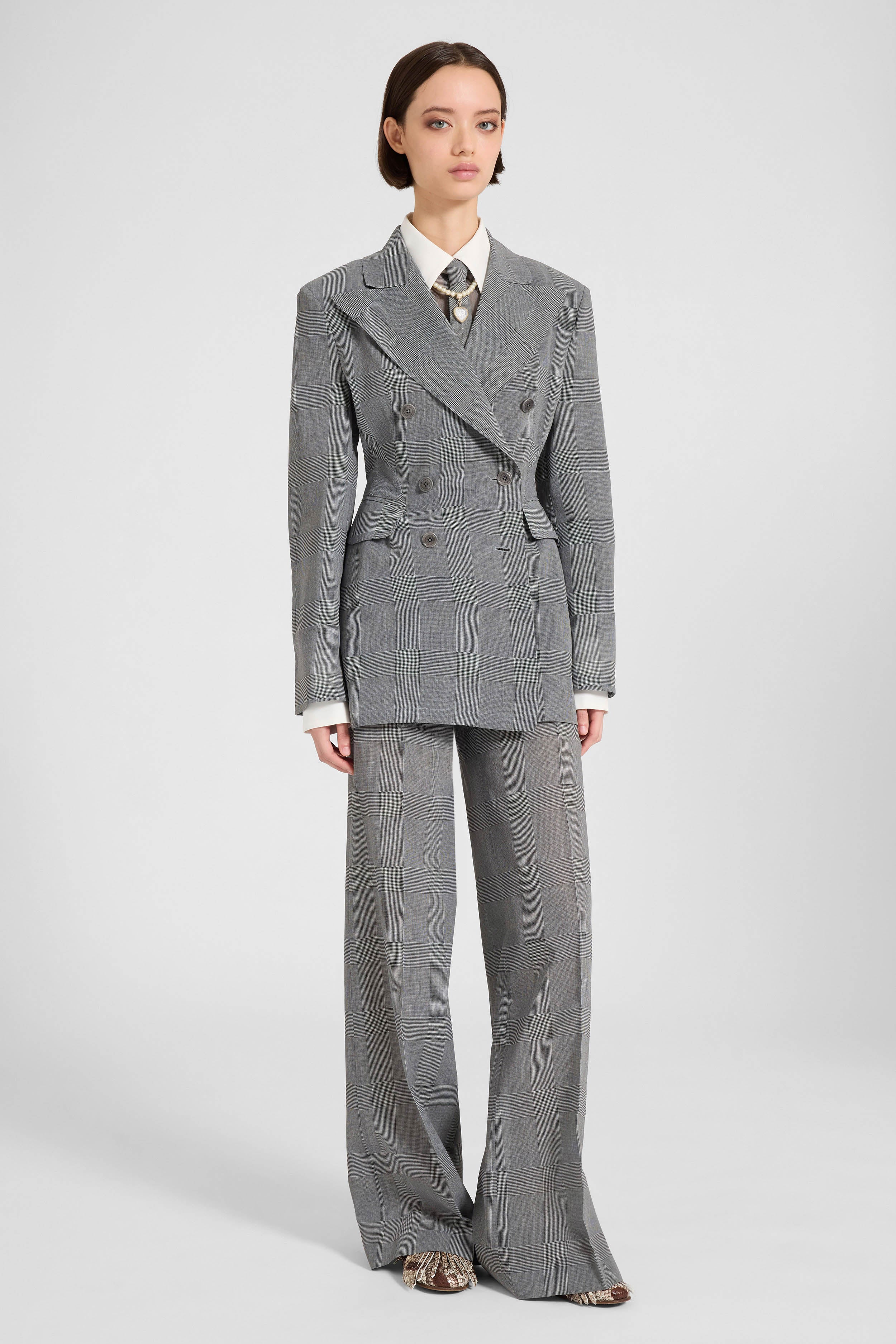 Fitted double-breasted jacket in technical georgette, sculptural model - Image 3