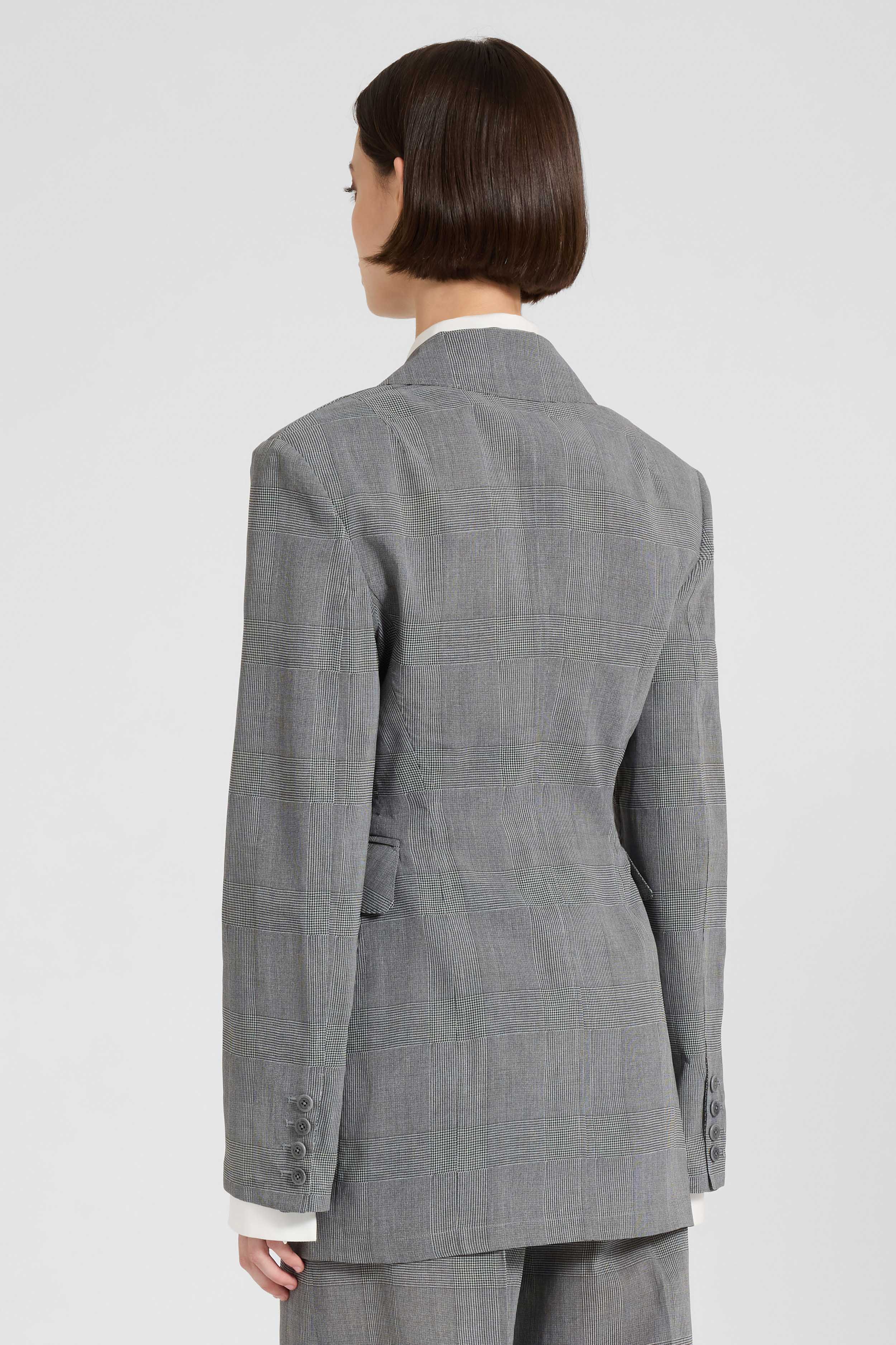 Fitted double-breasted jacket in technical georgette, sculptural model - Image 5