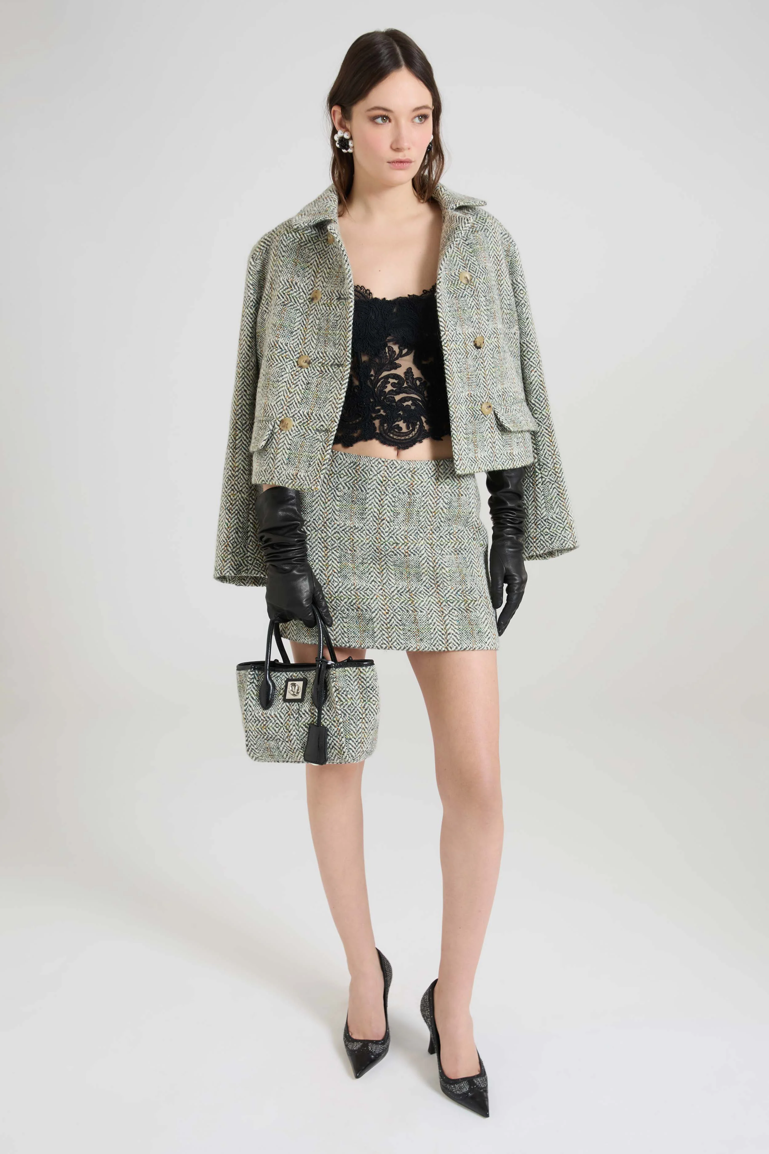 Herringbone tailoring twill mini skirt - Image 2