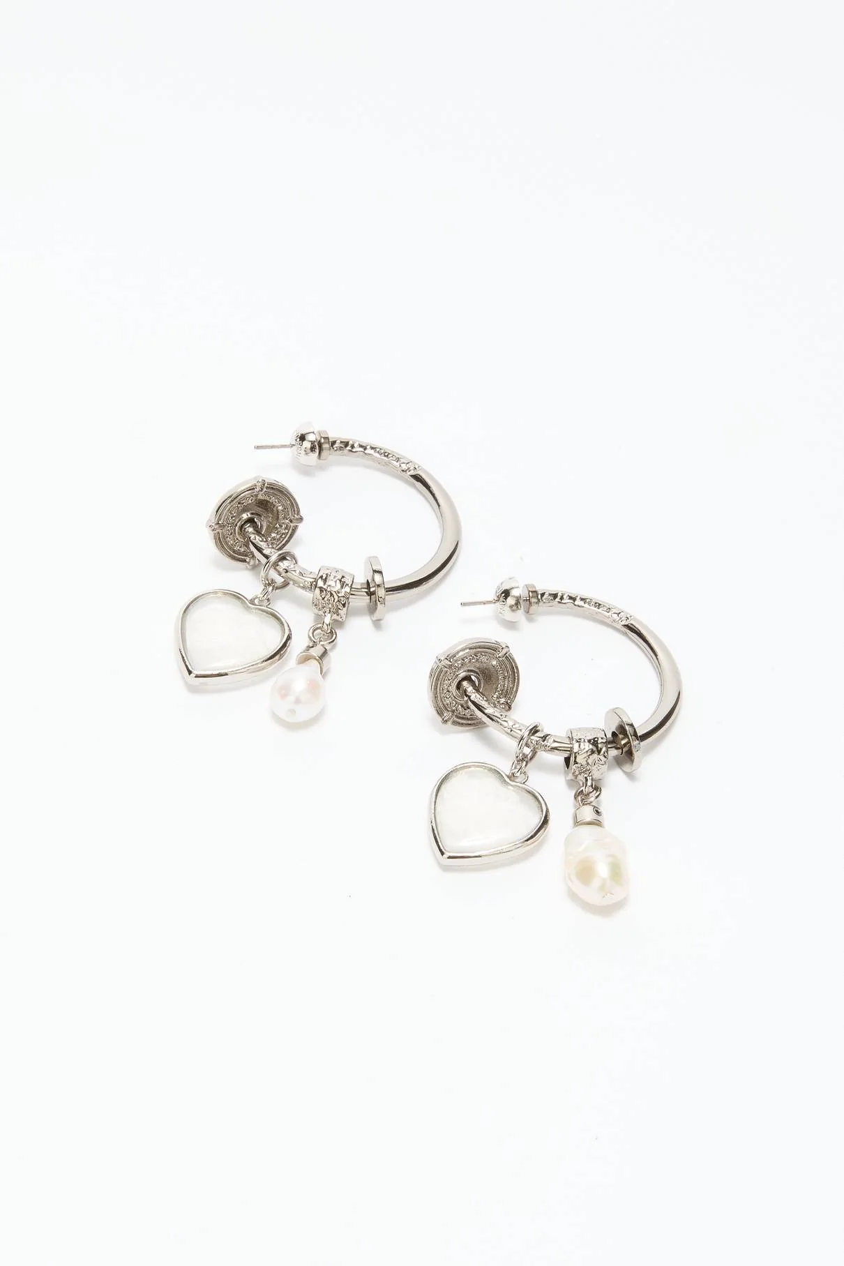 Hoop earrings with pearls, coins, and heart charm - Image 3