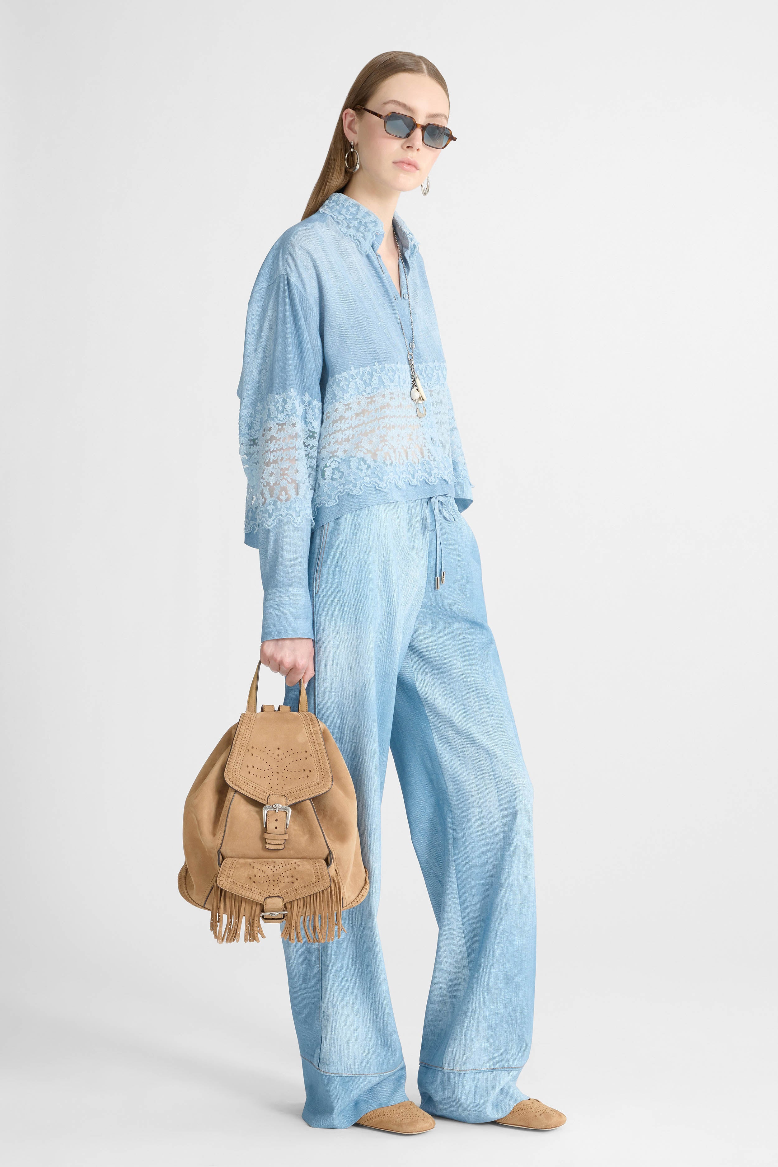 Jeans print marocain shirt with valencienne lace - Image 3
