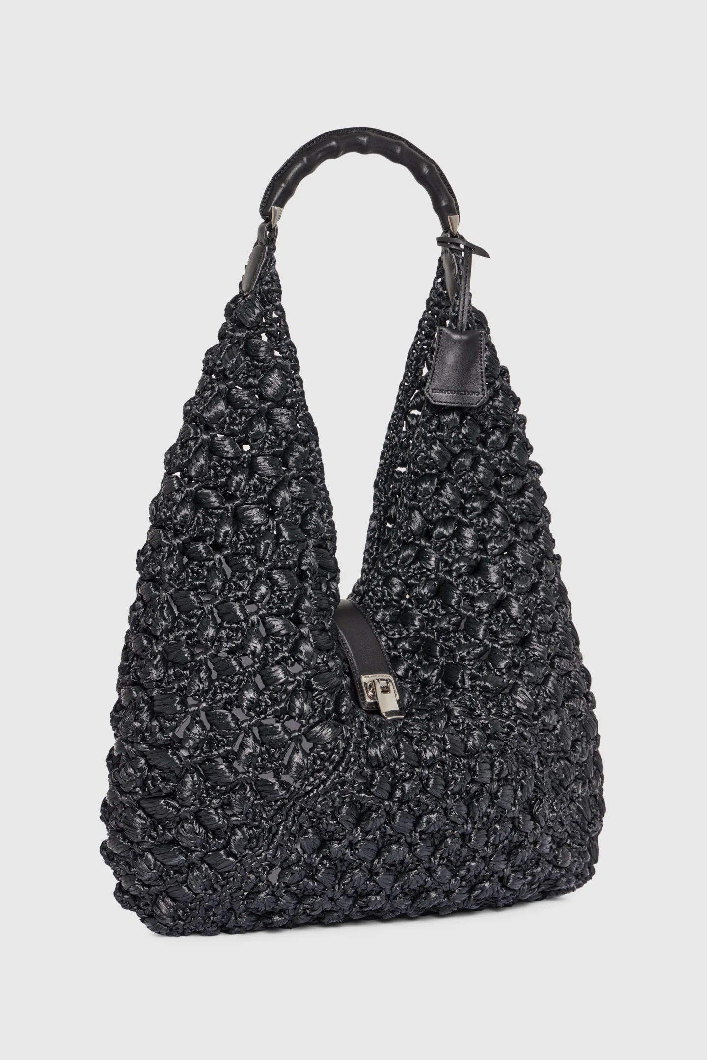 Large Clio bag in black raffia with bamboo handle - Image 3