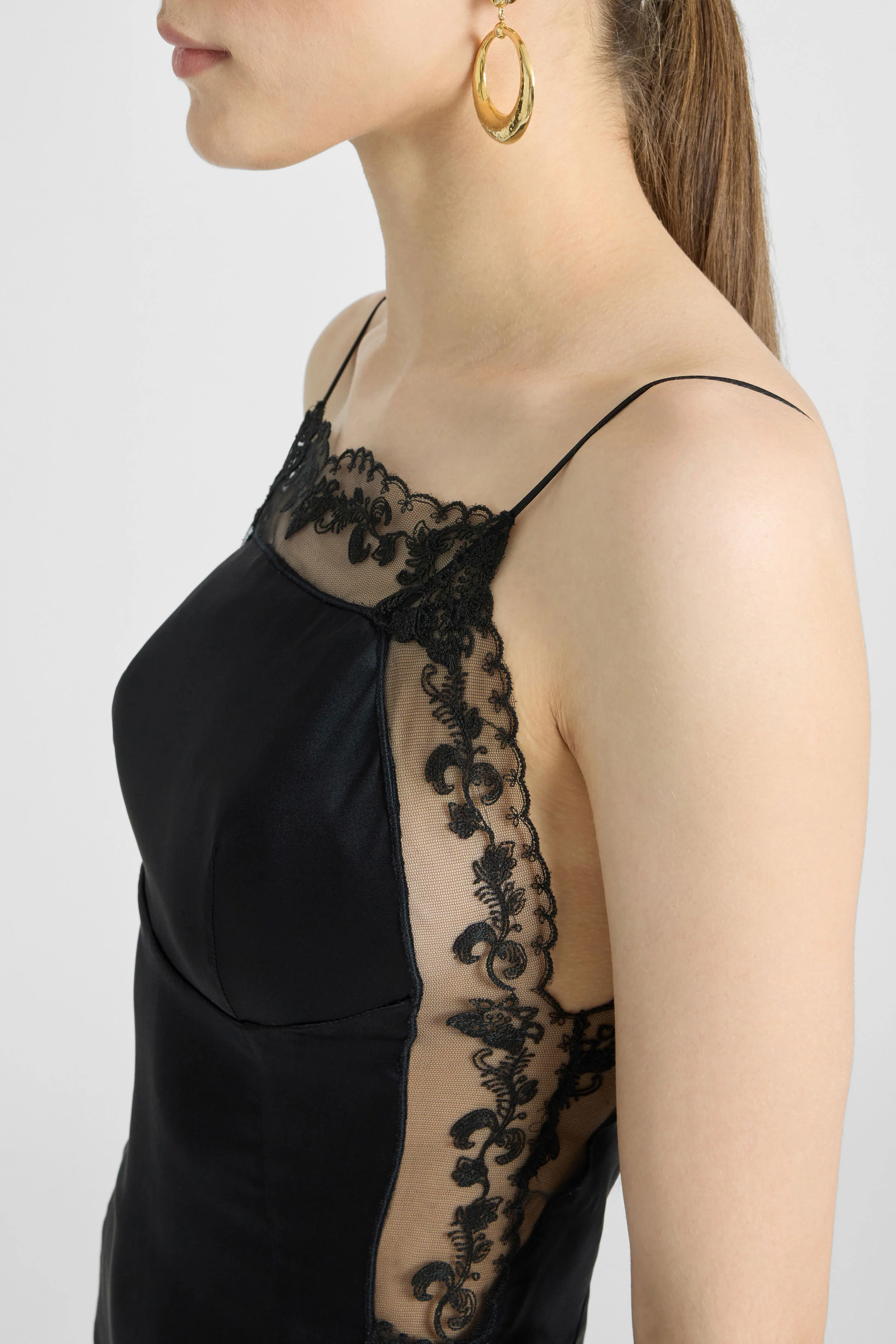 Lingerie-Style Dress in Stretch Silk with Lace Details - Image 3