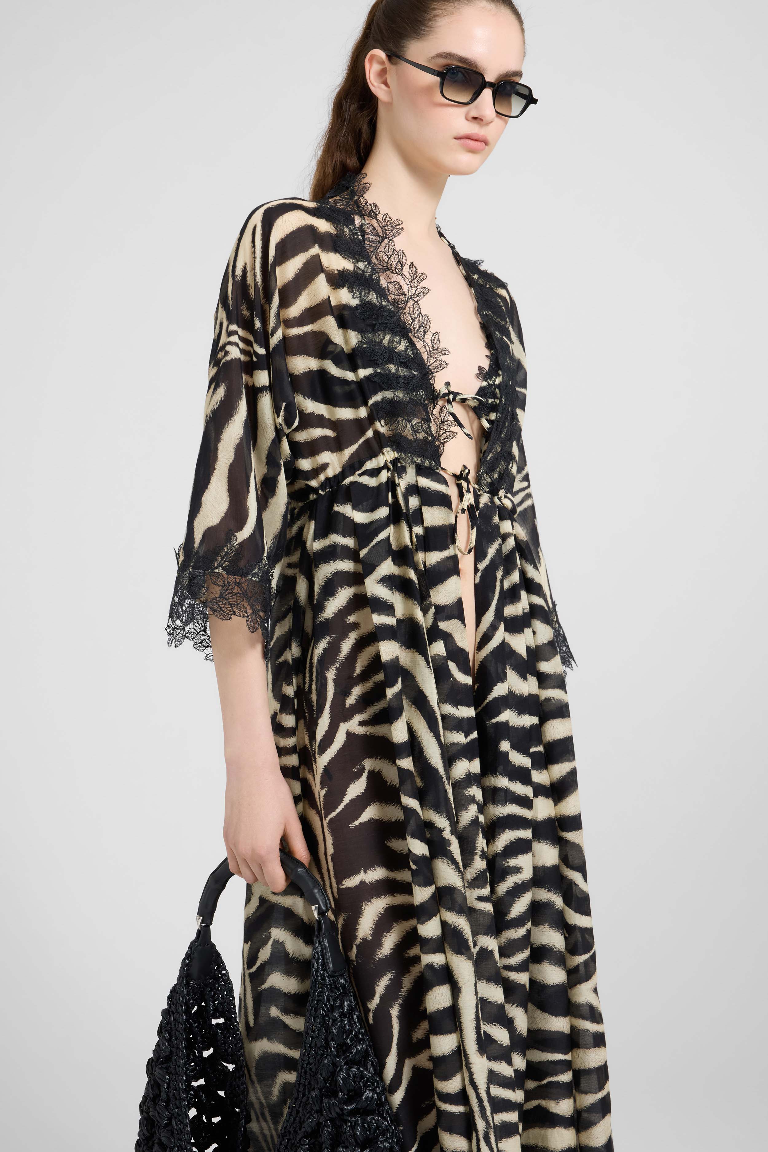 Long cotton and silk dress with zebra animalier print - Image 2