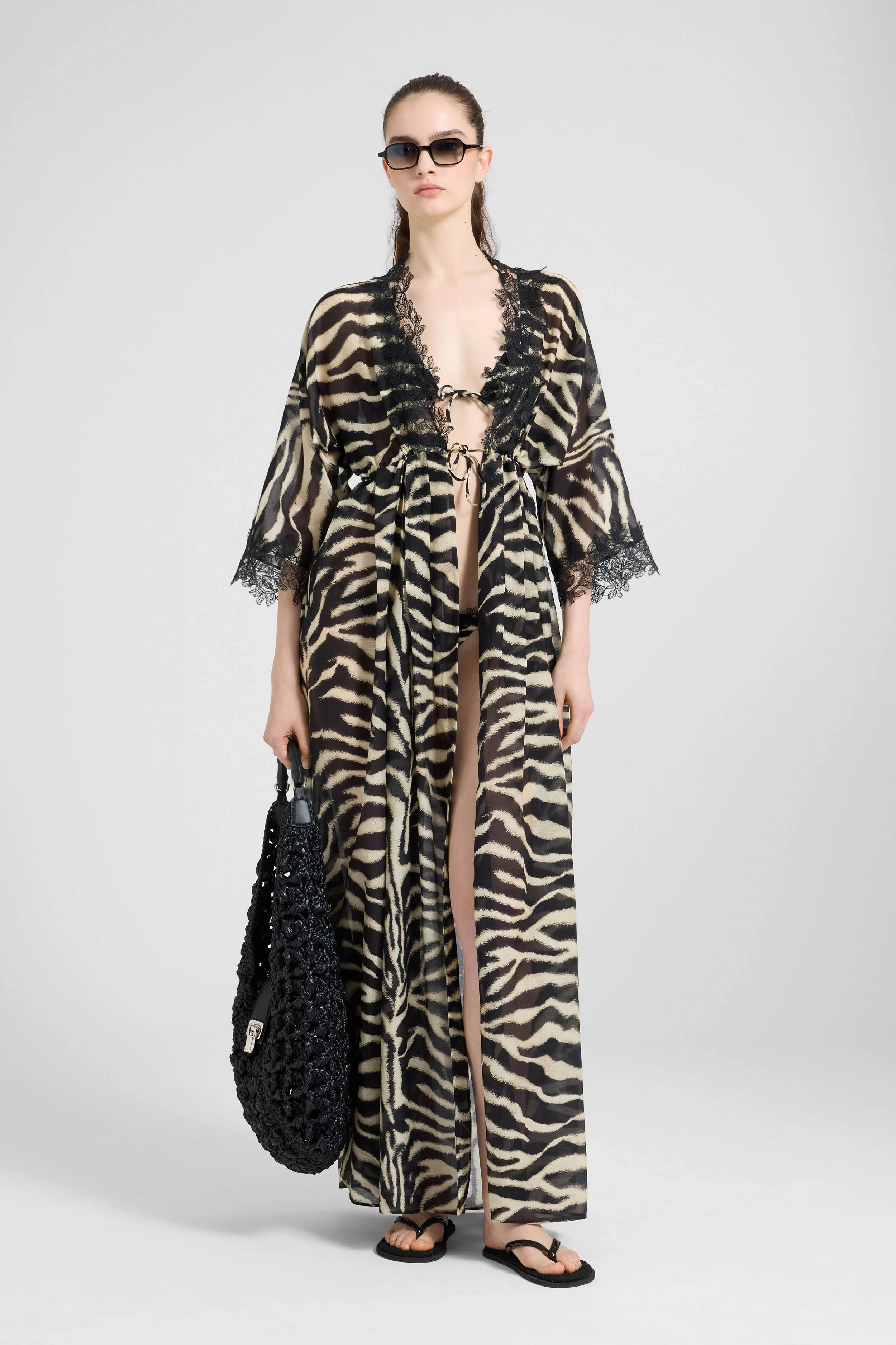Long cotton and silk dress with zebra animalier print - Image 3