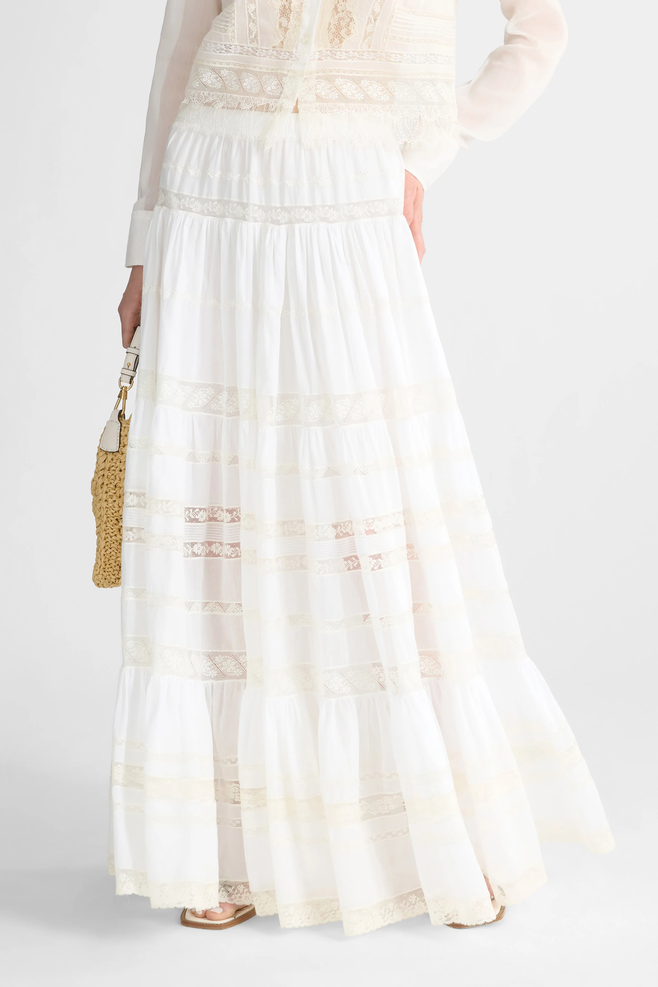 Long Cotton Muslin Skirt with Valencienne Lace - Image 5