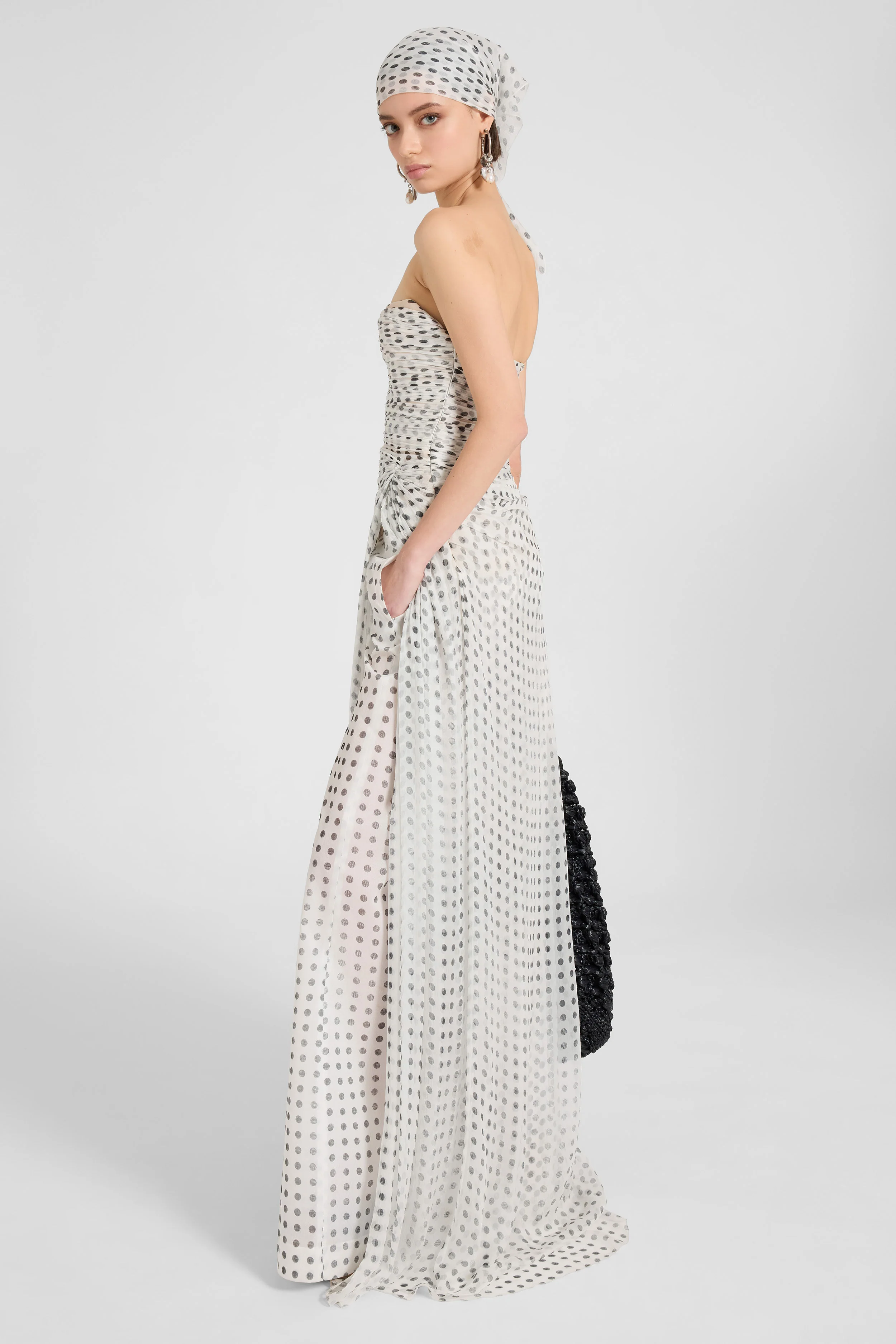 Long Draped Chiffon Silk Dress - Image 4