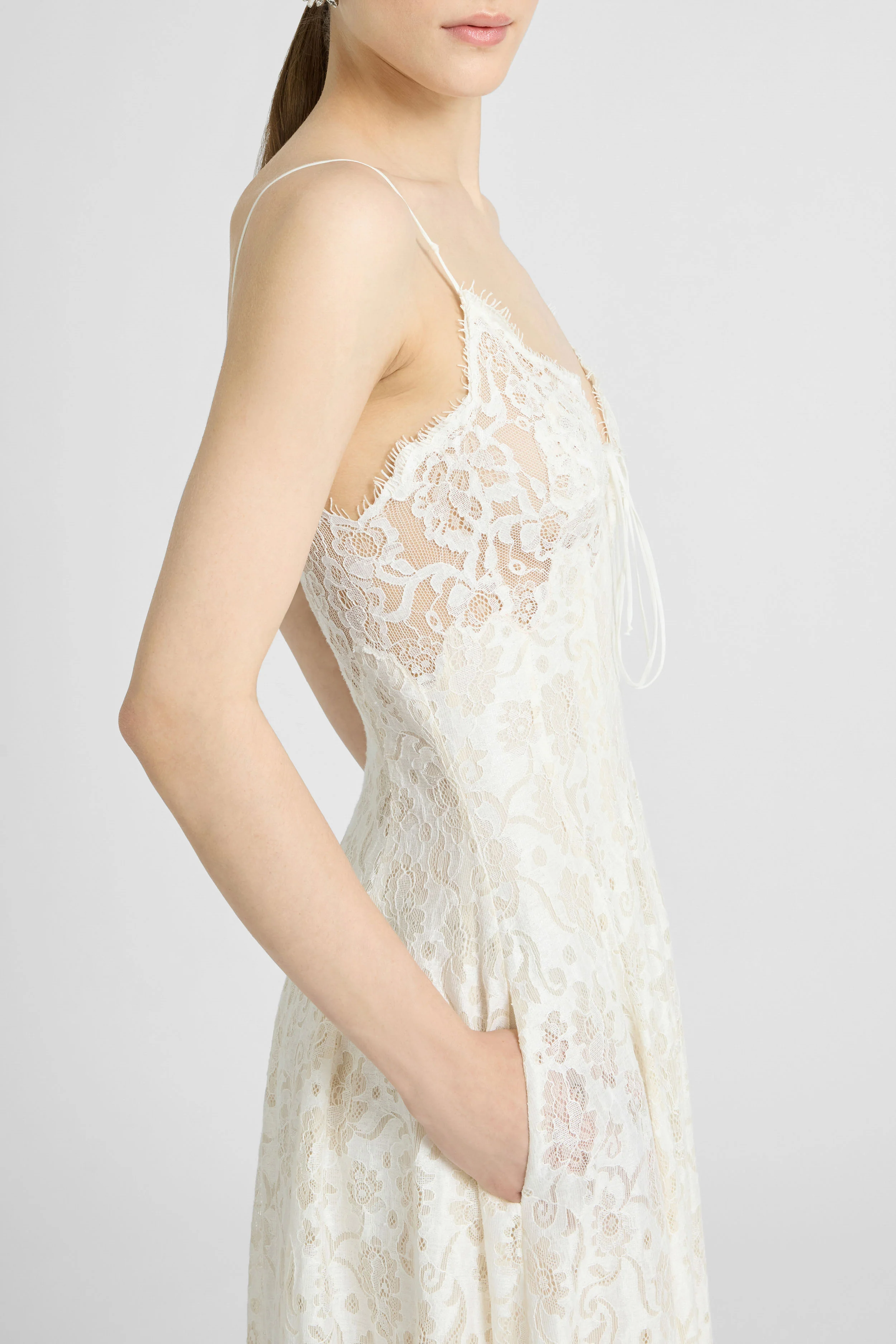 Long Lingerie-Style Dress in Linen and Cotton Lace - Image 3