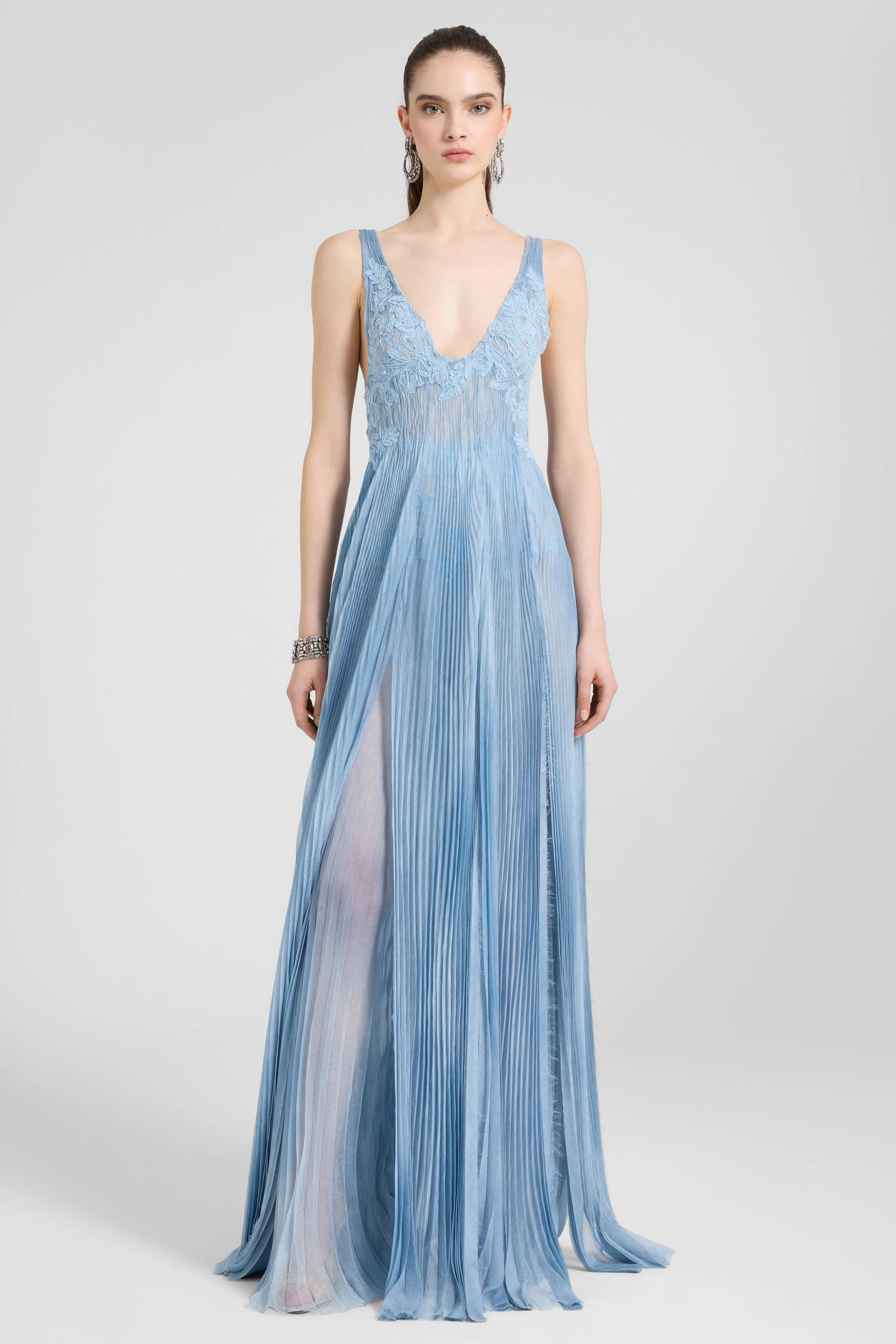 Long silk dress with rebrodè lace - Image 2