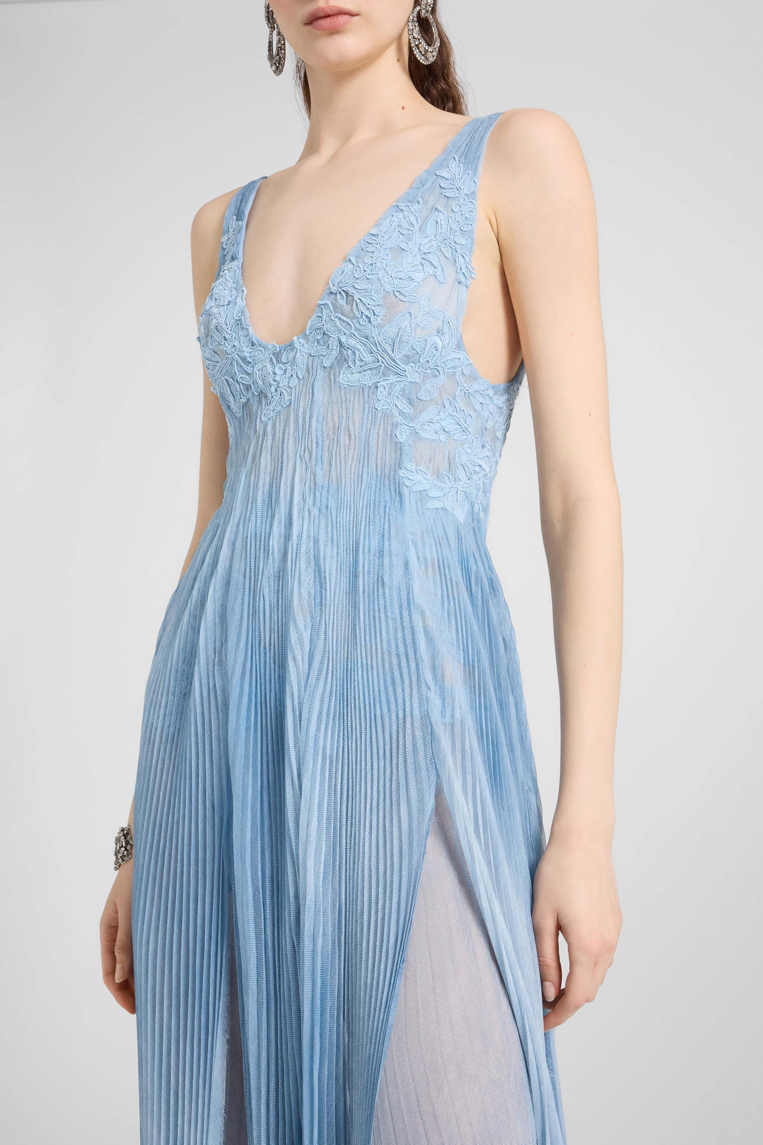 Long silk dress with rebrodè lace - Image 3