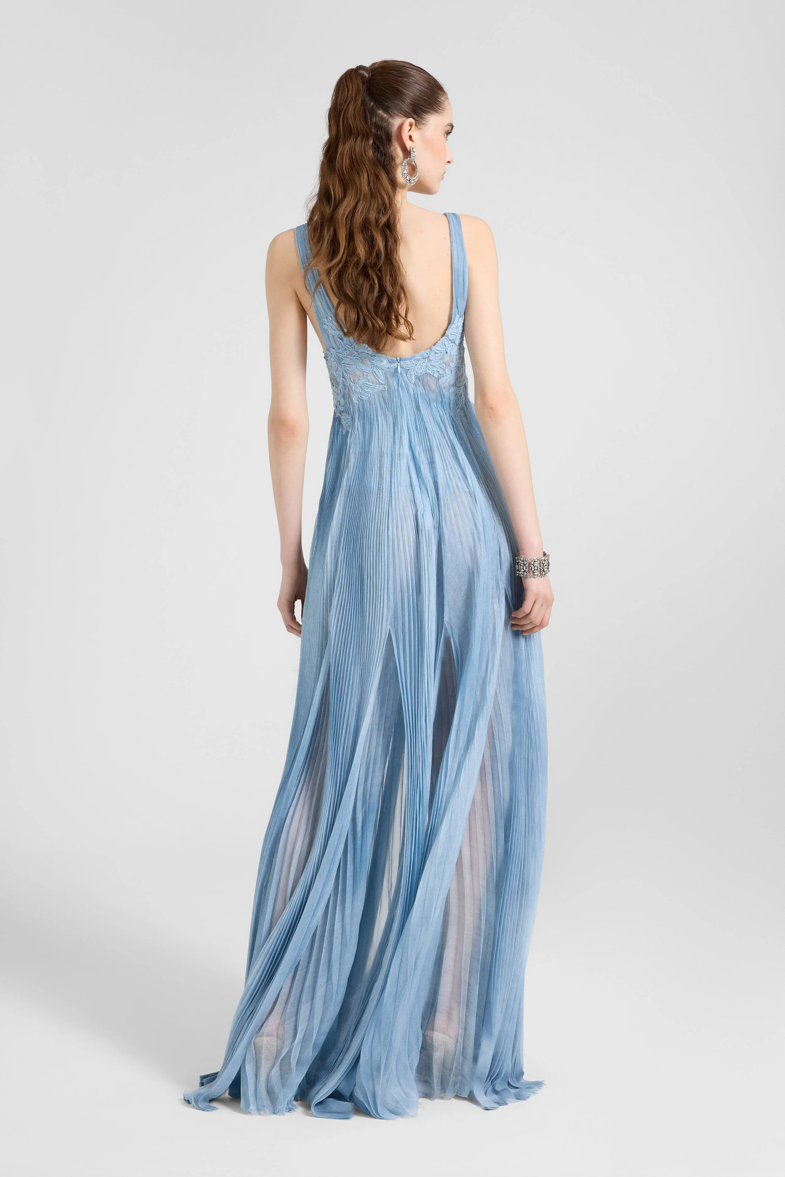 Long silk dress with rebrodè lace - Image 4