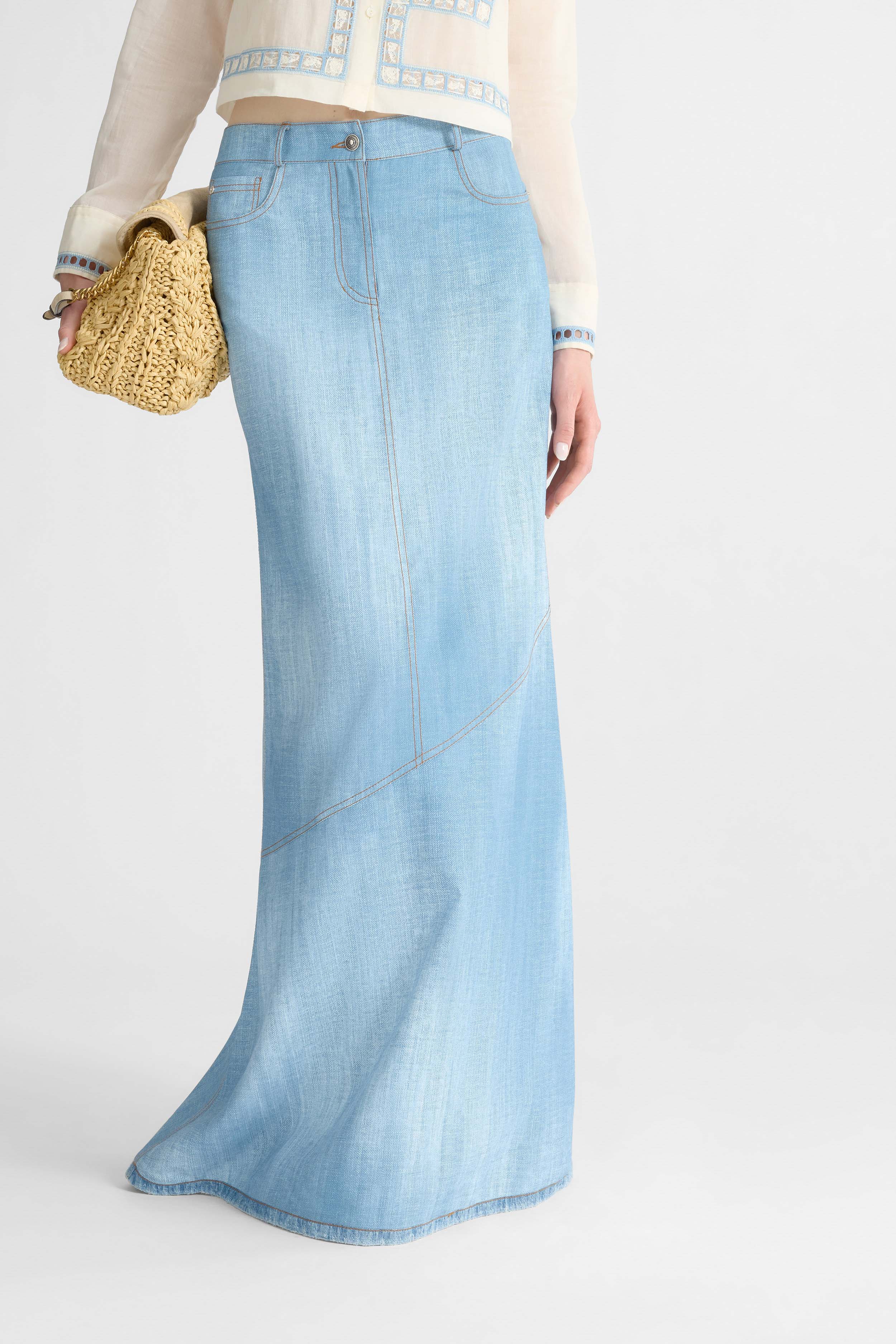 Long Skirt in Marocain Jeans Print - Image 3