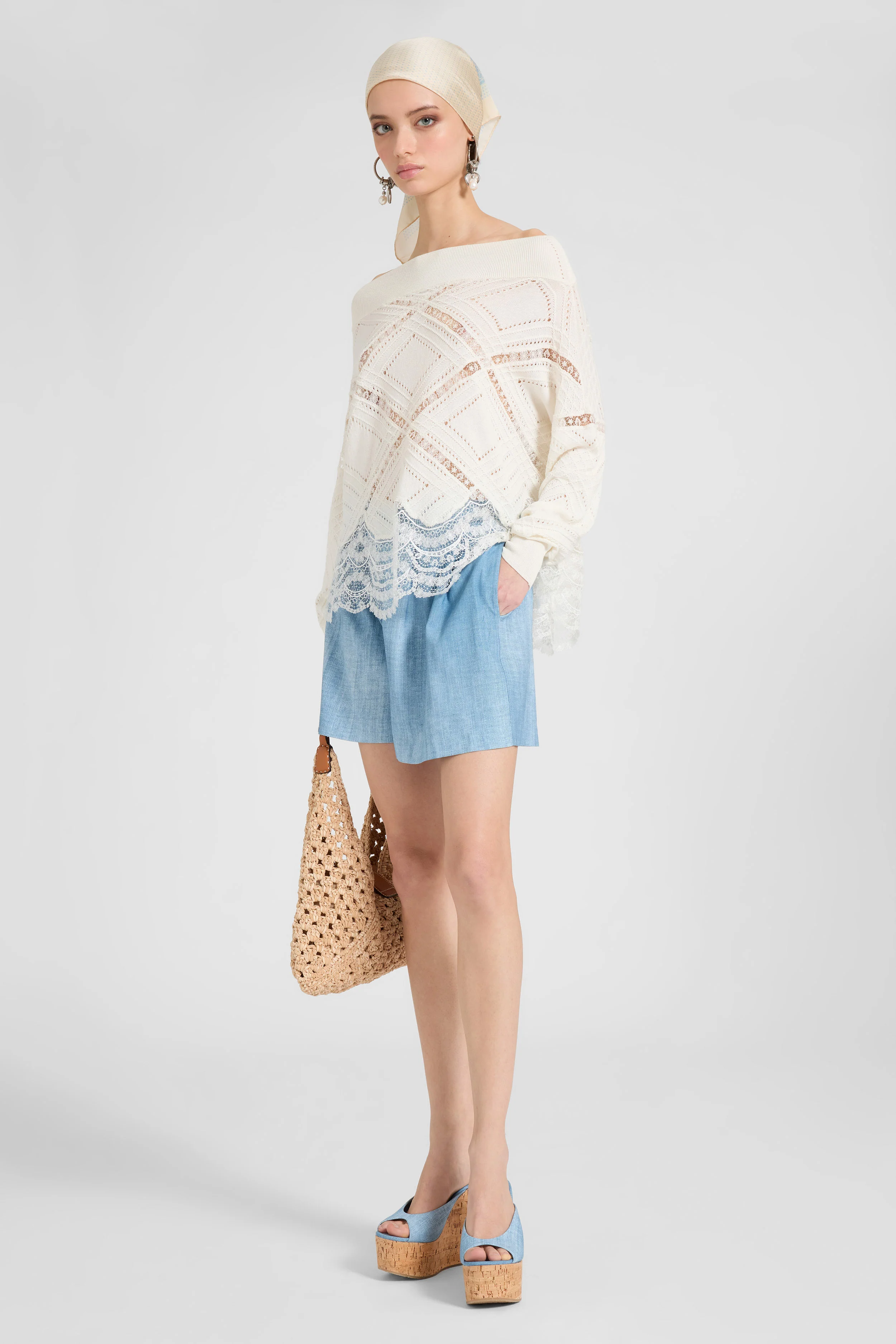 Long-sleeve sweater in cotton, silk and lace - Image 2